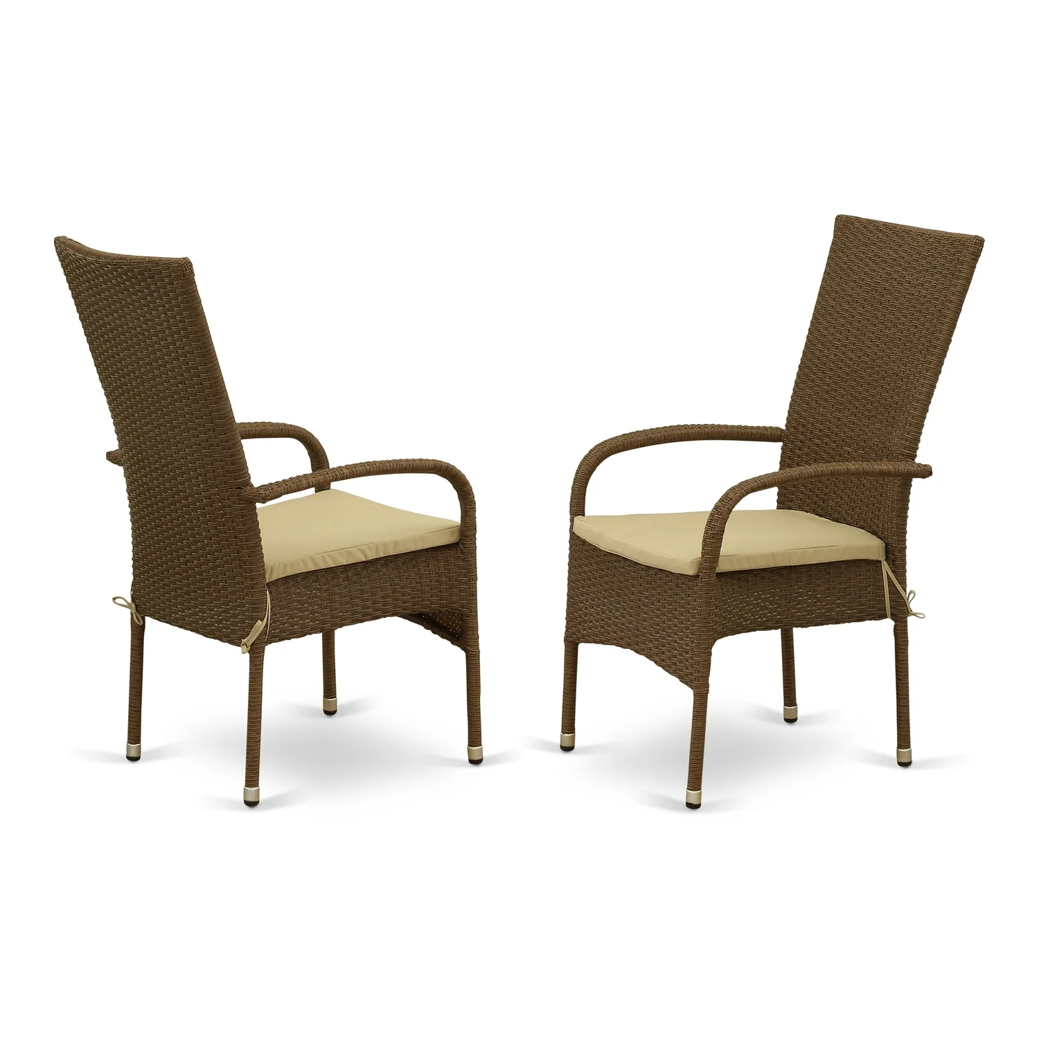 Set of 2 Chairs OSLC102A OSLO PATIO CHAIR WITH CUSHION, BROWN WICKER, AND BEIGE CUSHION
