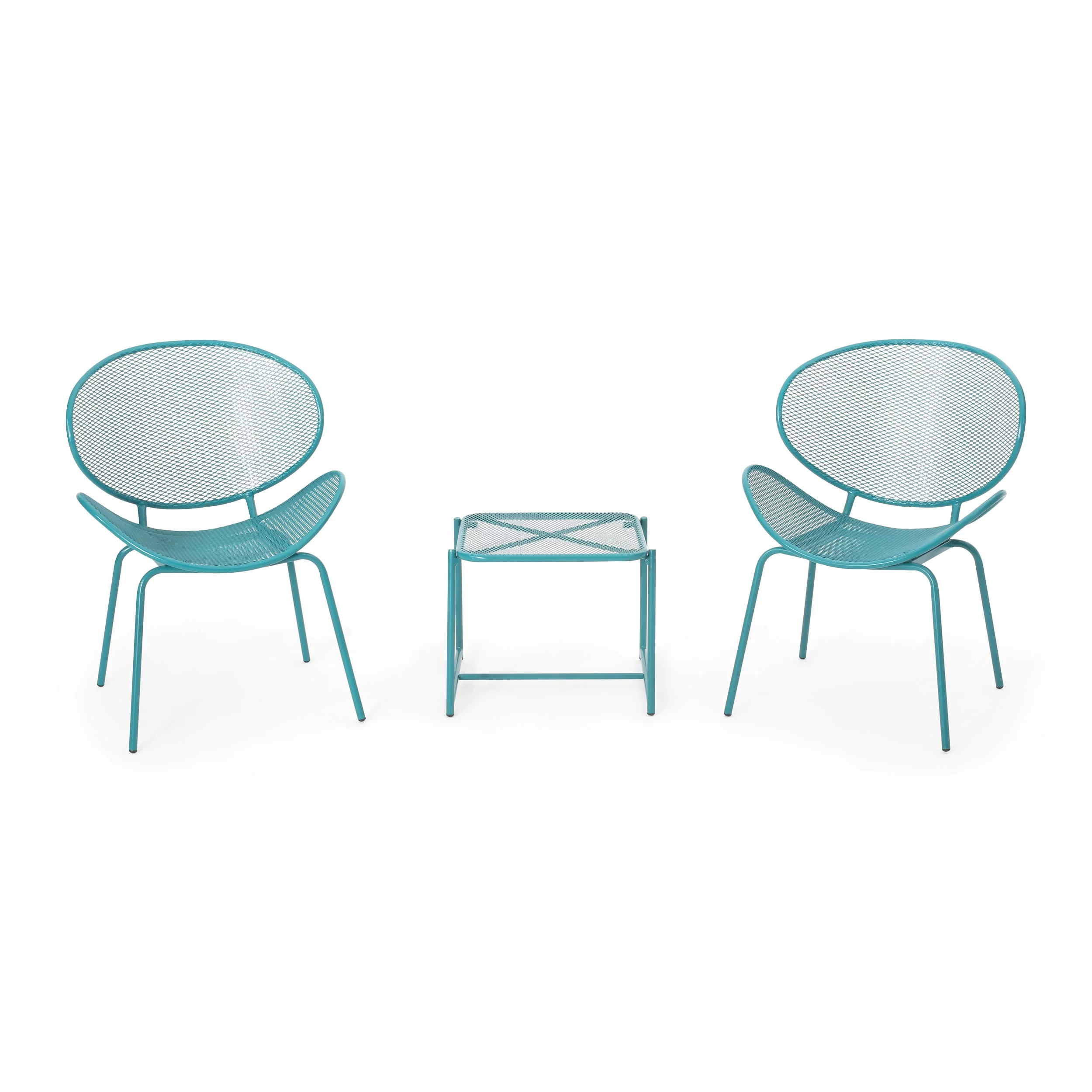 GDF Studio Poynes Outdoor Modern 3 Piece Chat Set, Matte Teal