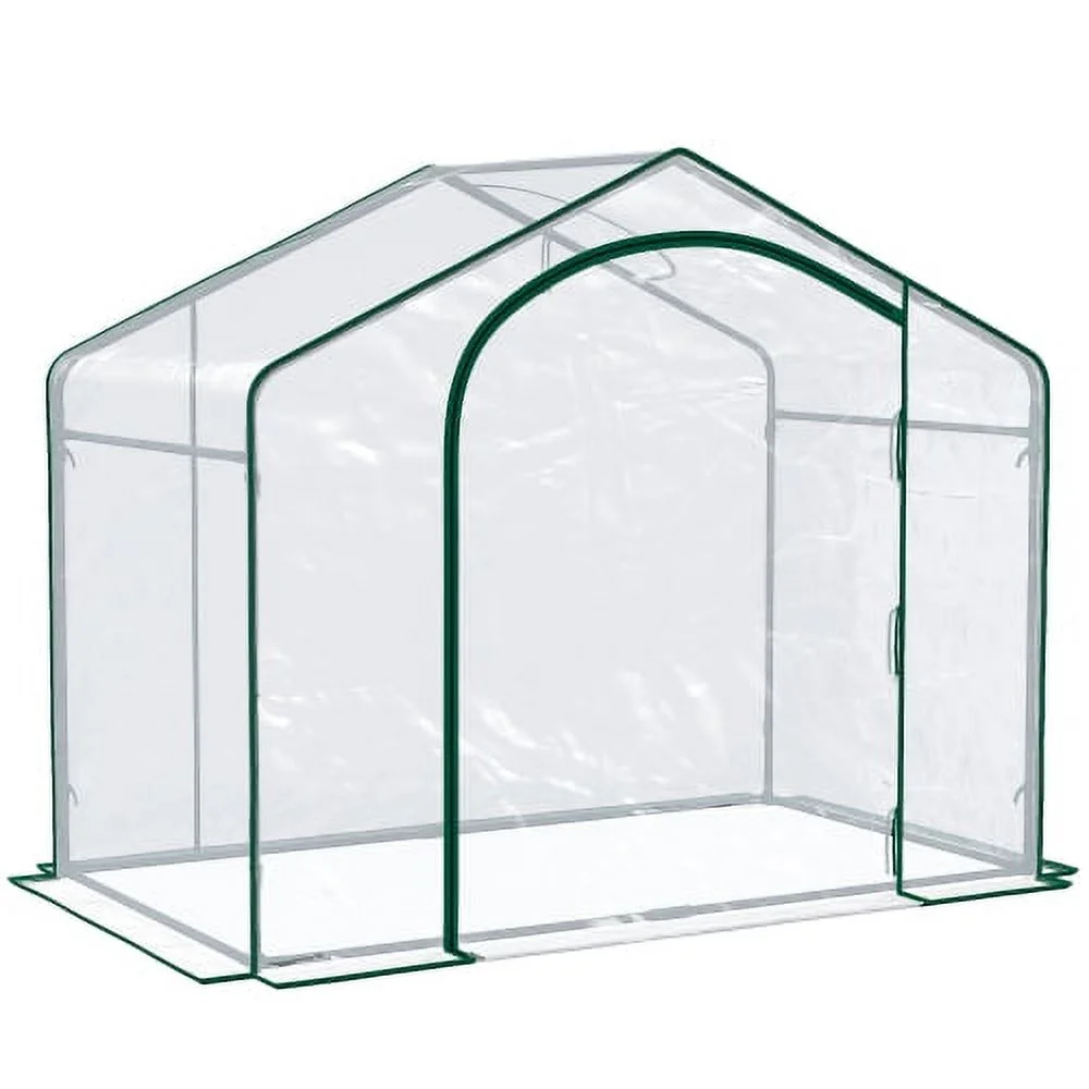 Zateety  6' x 3' x 5' Portable Walk-in Greenhouse, PVC Cover, Steel Frame Garden Hot House, Zipper Door, Top Vent for Flowers, Vegetables, Saplings, Clear On-Site