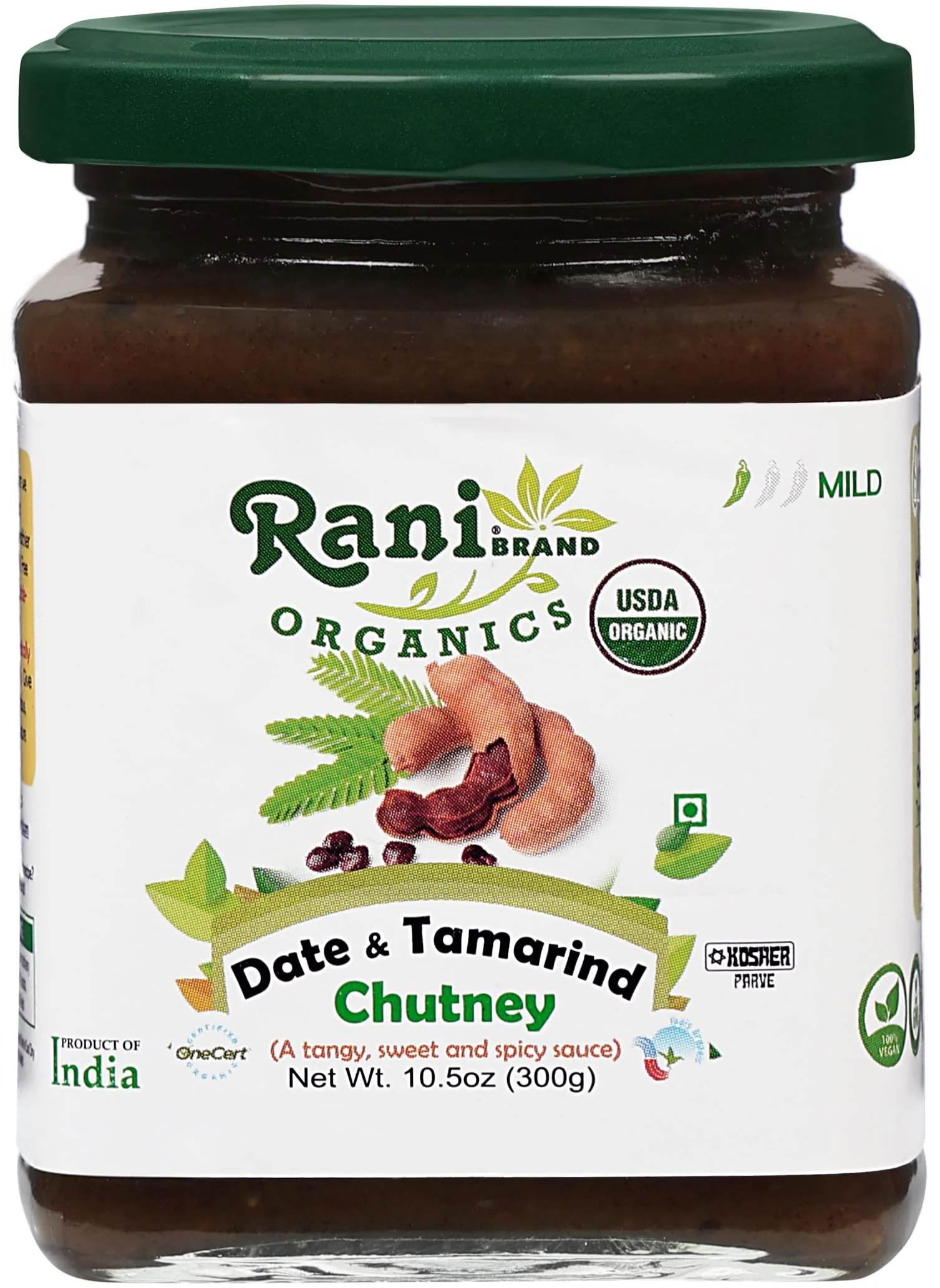 Rani Organic Dates & Tamarind (Imli) Chutney 10.5oz (300g) Glass Jar, Ready to eat, Vegan ~ Gluten Free | NON-GMO | Kosher | No Colors | Indian Origin | USDA Certified Organic