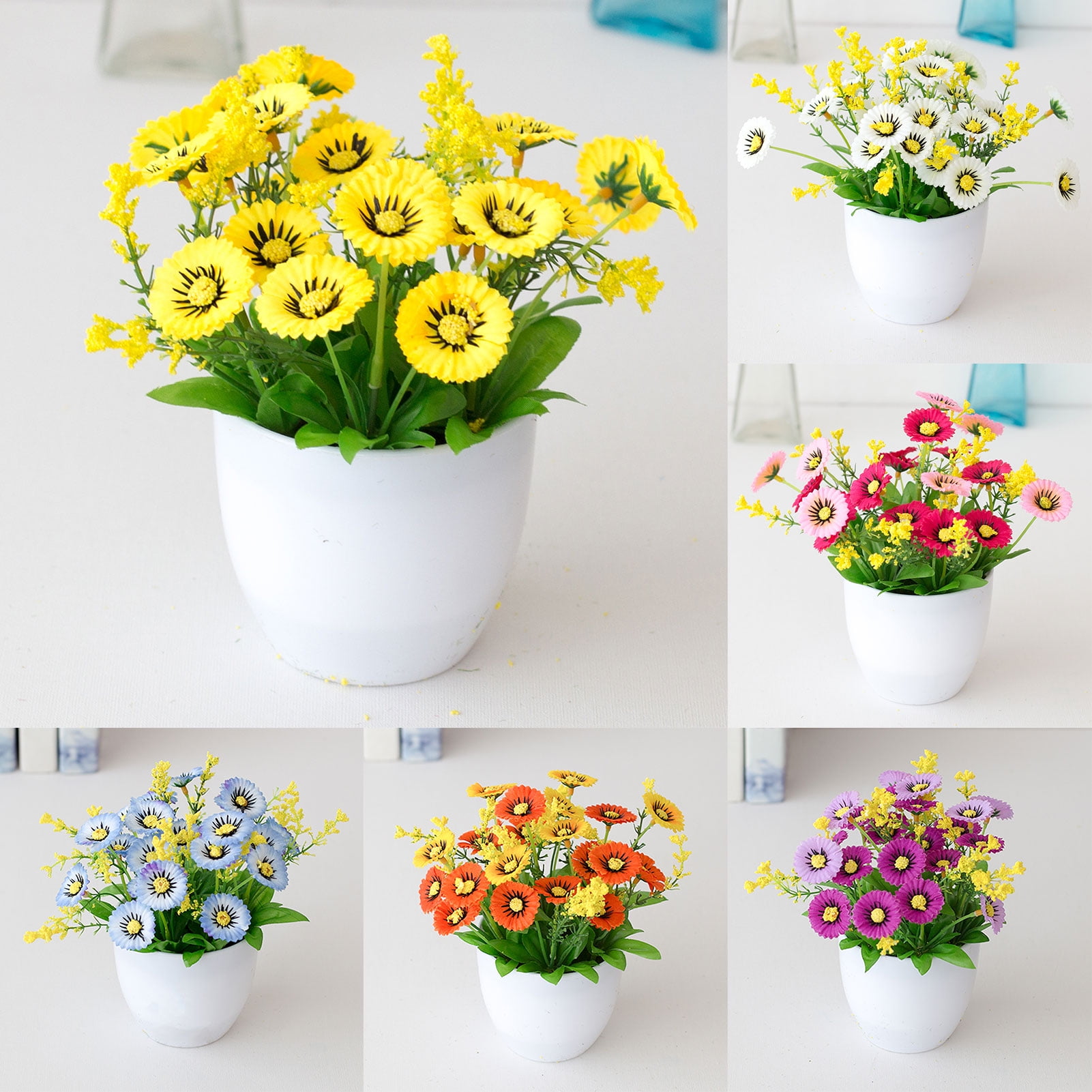 Artificial Flowers in Pots Fake Wildflower Plants Pot Desktop Decorative Plastic Everlasting Fake Potted Plant for Balcony Home, Orange