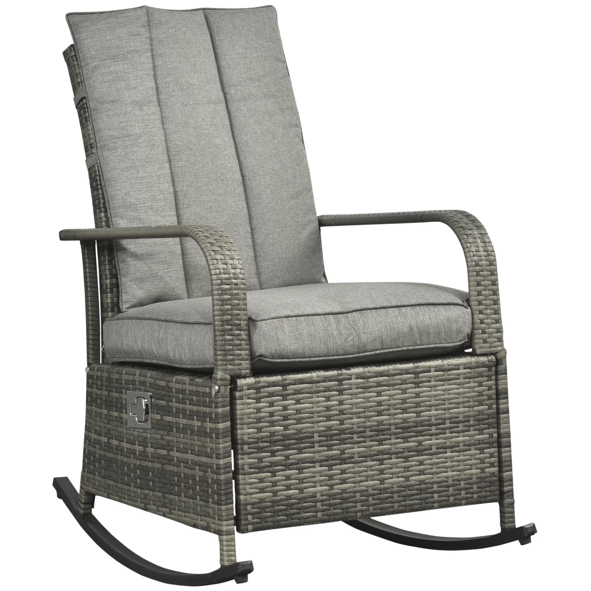 Outdoor Rattan Rocking Chair, PE- Patio Wicker Rocking Chair, High Back, Cushion, Pillow, Weight Capacit 352 lbs
