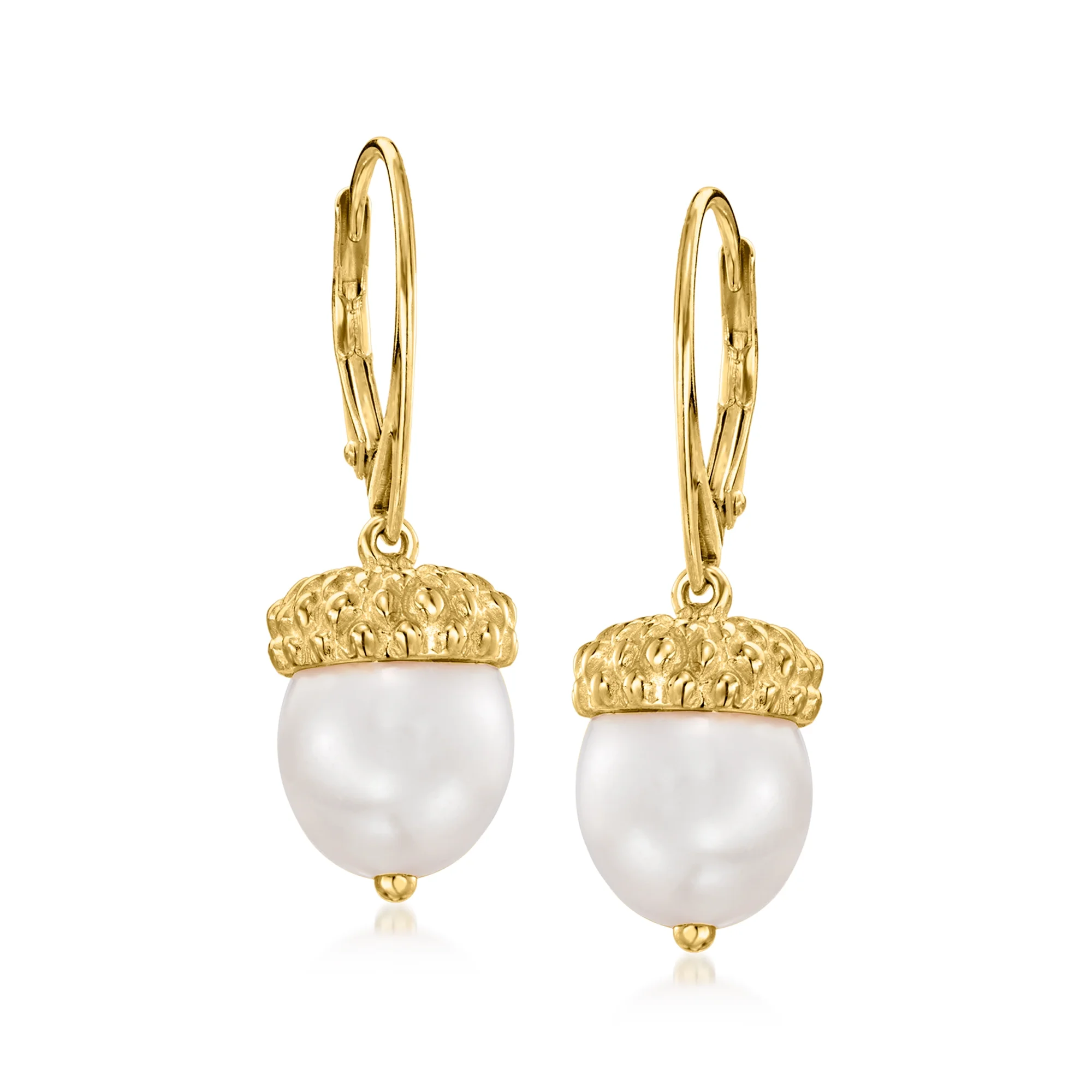 Ross-Simons 9-9.5mm Cultured Pearl Acorn Drop Earrings in 18kt Gold Over Sterling, Women's, Adult