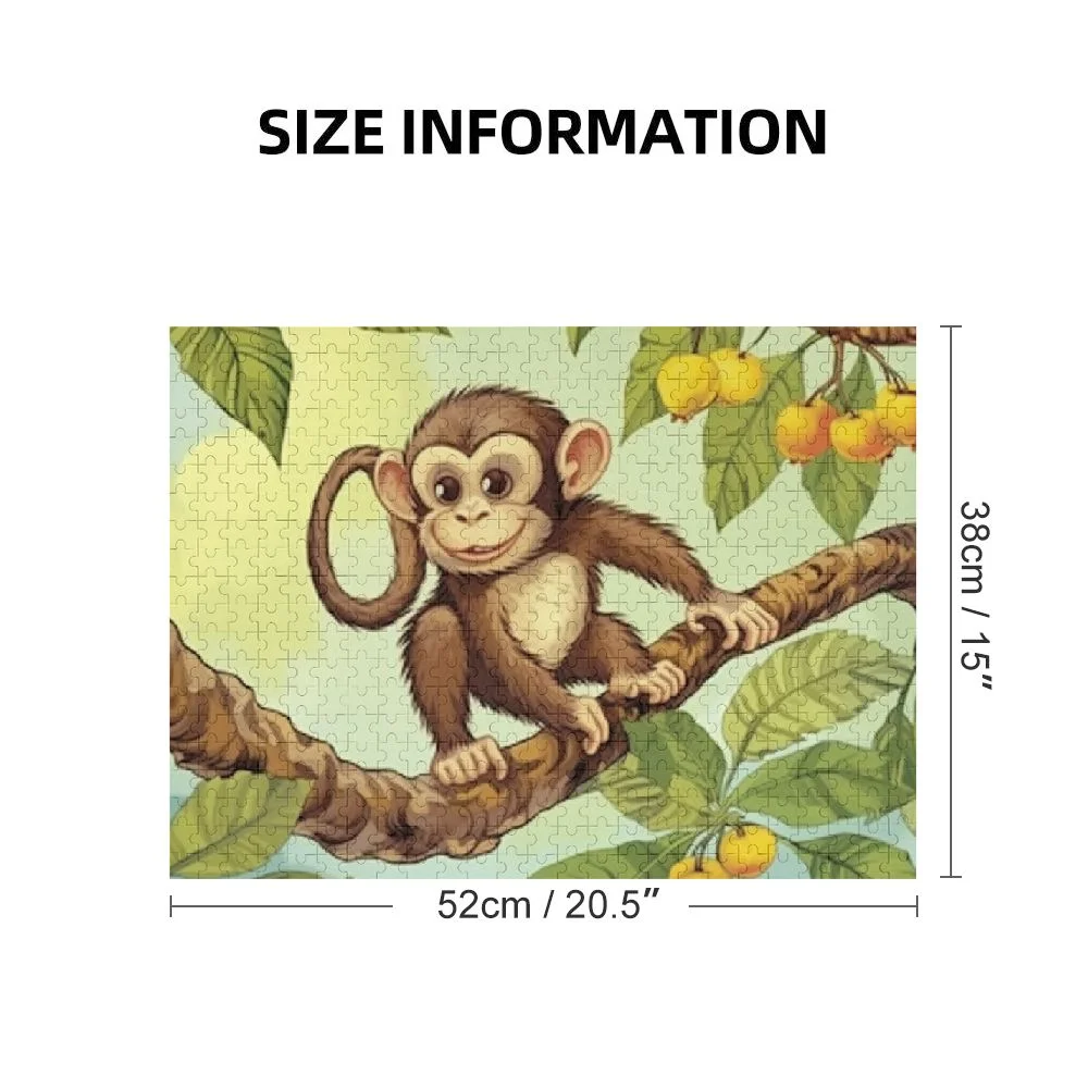 JRXY Monkey Tree Branch Banana Wooden Jigsaw Puzzle Impossible Wooden Puzzles Gift for Family Friends 500 PCS