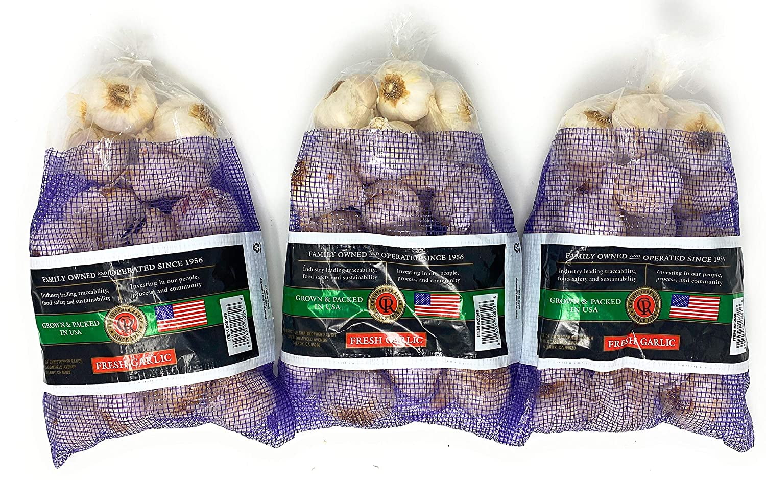 Fresh California Grown Garlic USA California Heirloom Monviso Gilroy Finest Garlic - 3 Bags of 2 Pounds Total of 6 Lbs