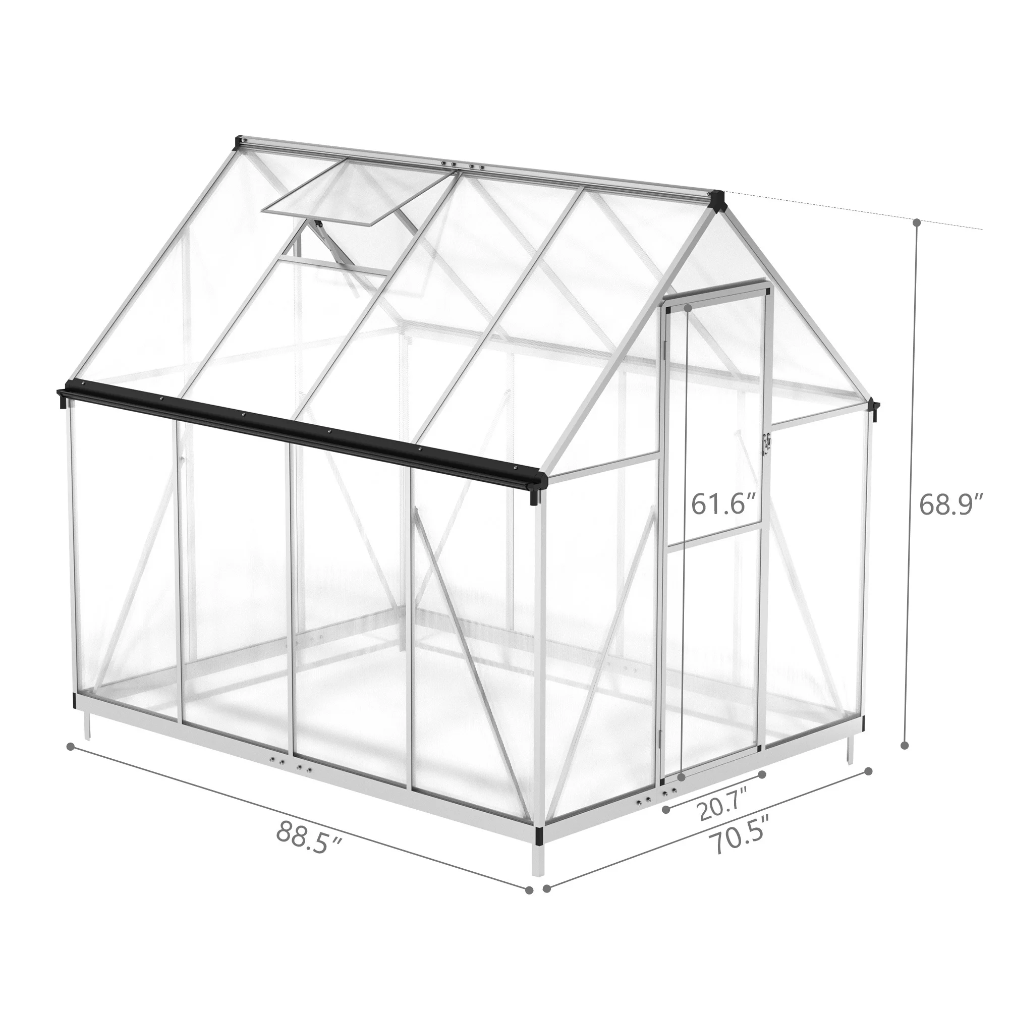Greenhouse with Vent Window and Rain Gutter - 6x8 FT - 76.0 - Year-round protection for your plants!