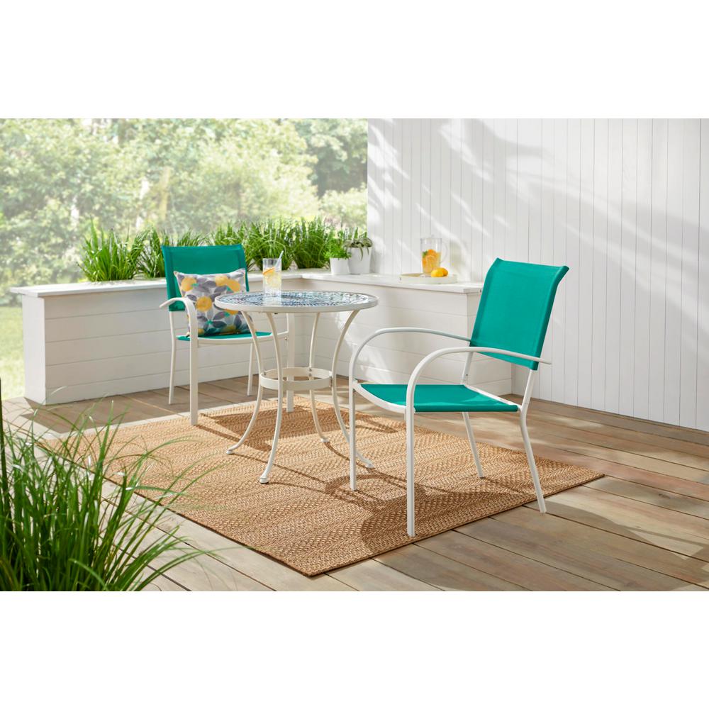 Mix And Match Stationary Stackable Steel Split Back Sling Outdoor Patio Dining Chair In Emerald Coast Green (2-Pack)