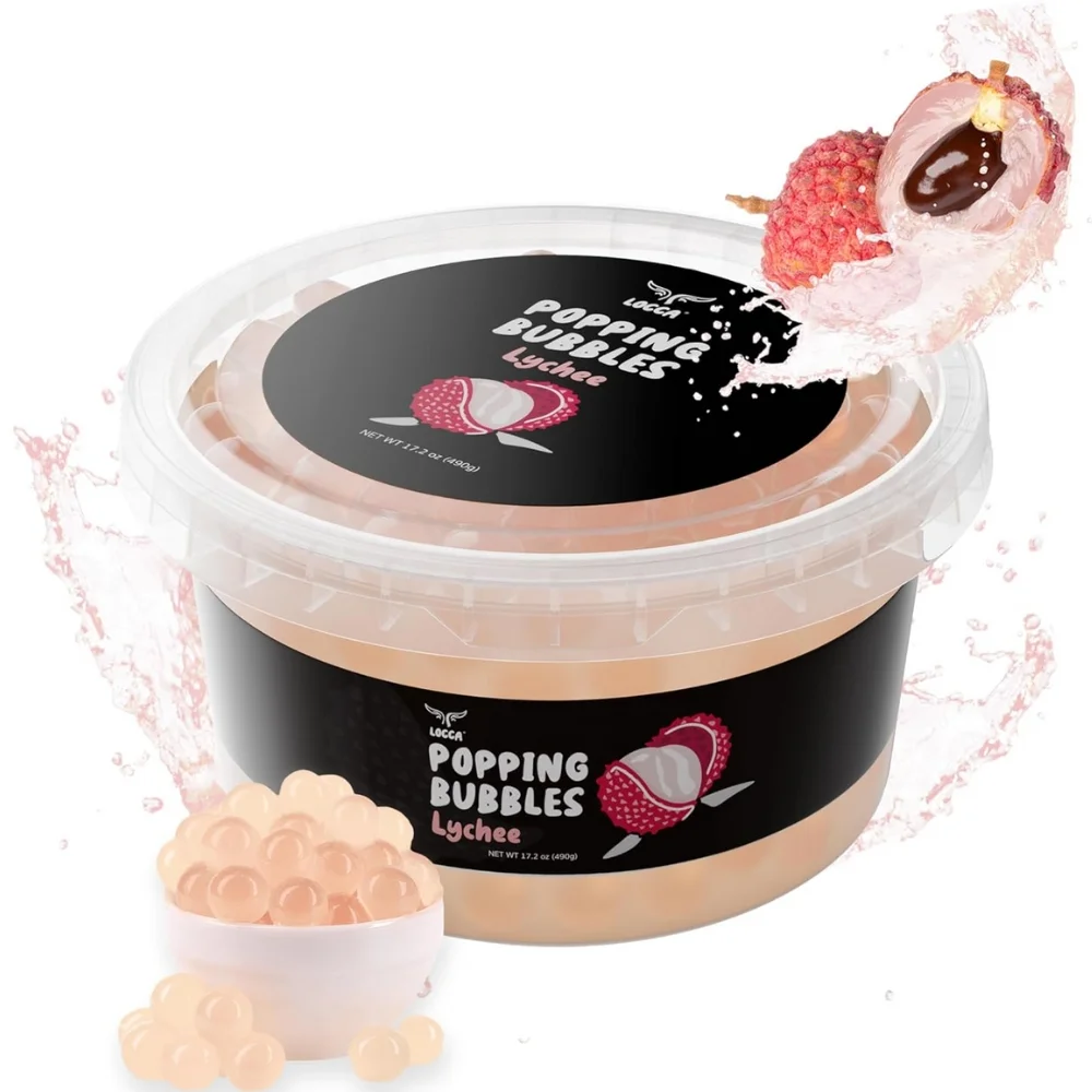 Locca Lychee Popping Boba - Bursting Flavor, Boba Kits (16 Servings)