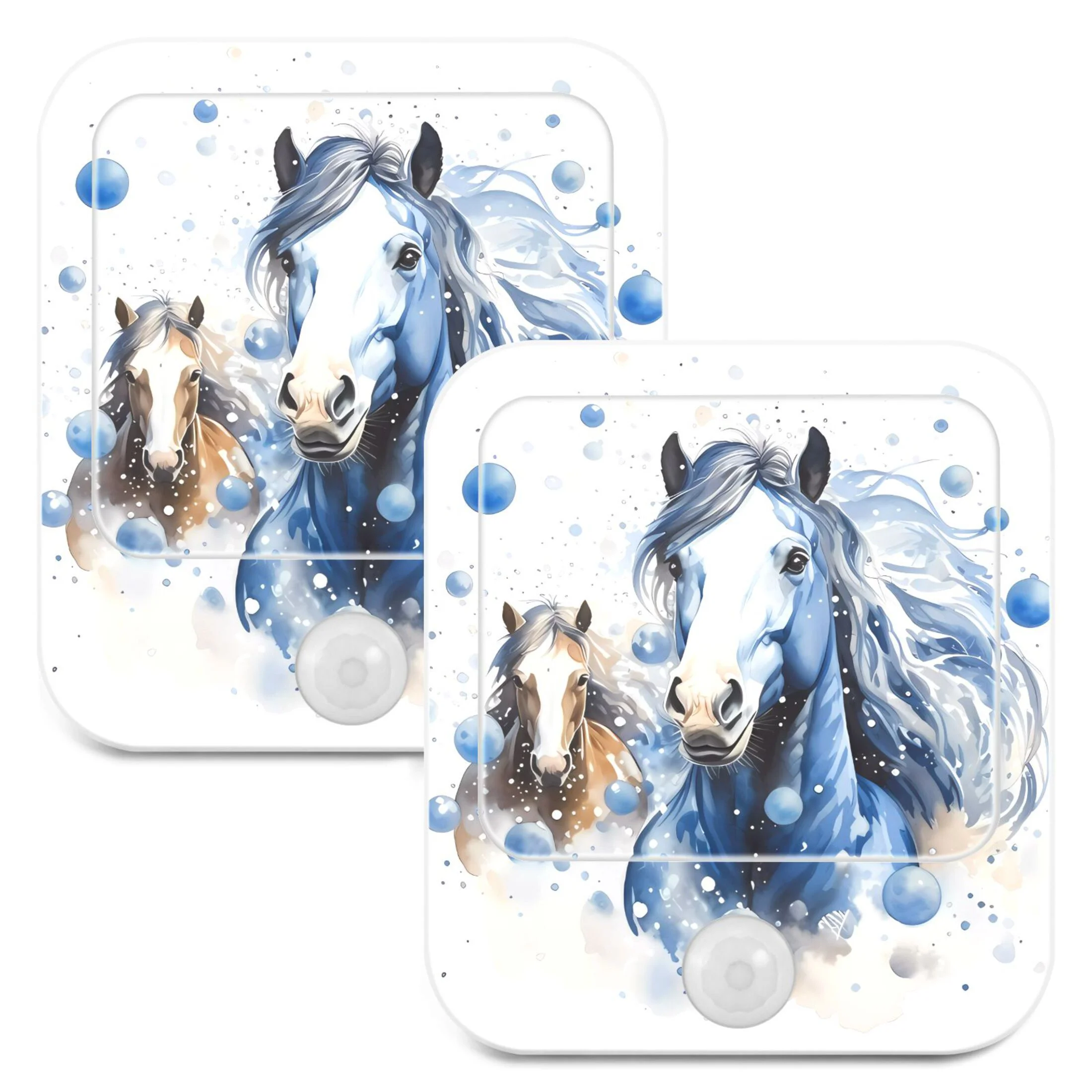 Horses with Bubbles Night Lights Plug into Wall LED with Auto Light Sensor Warm Light for Kids Hallway Bedroom Living Room Kitchen Bathroom Set of 2