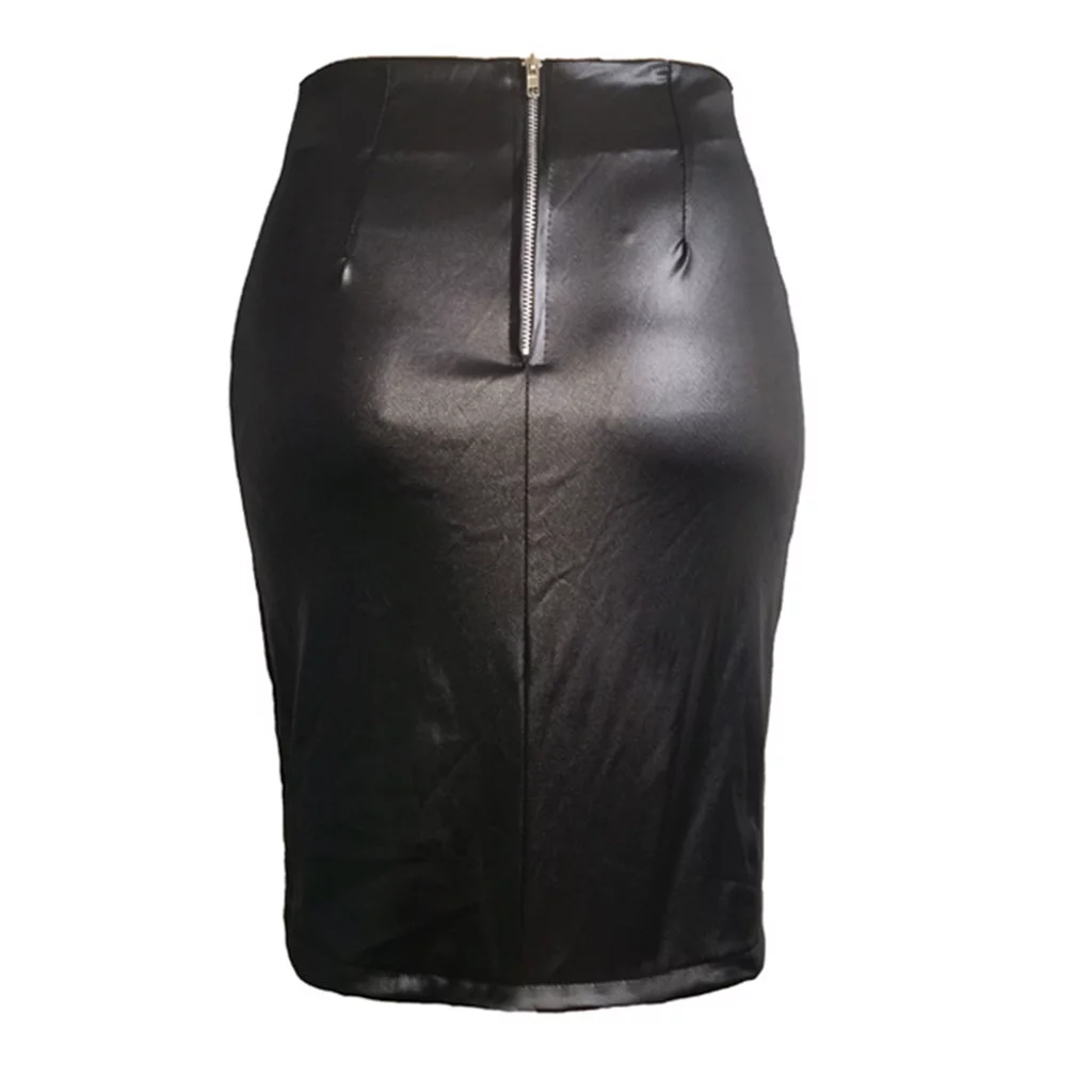 Winter Skater Skirt Women Ladies High Waist And Knee Skirt Bandage Split Sexy Hip Leather Skirt Skirt