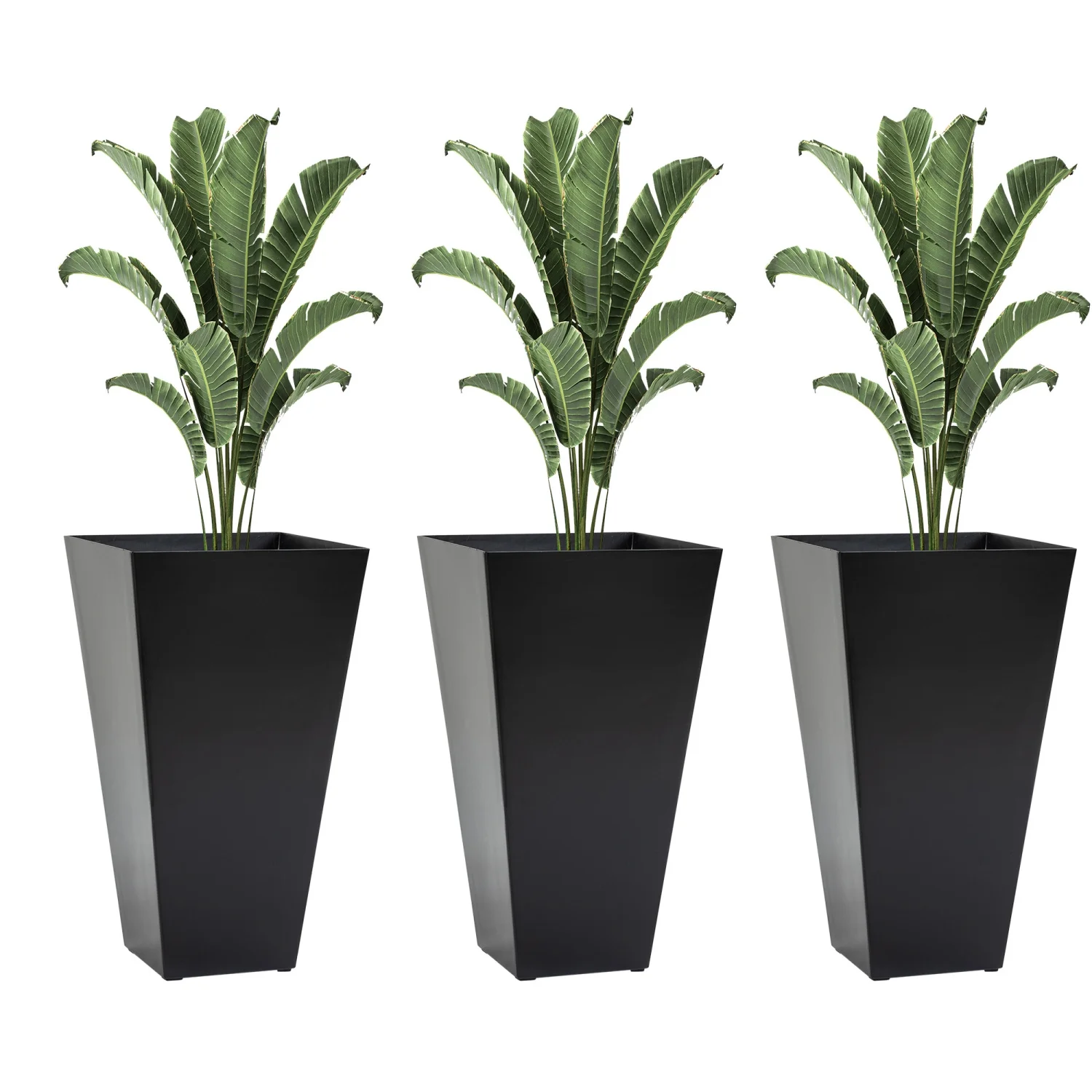 CHYITB Set of 3 Tall Planters with Drainage Hole  28” Outdoor Flower Pots  Indoor Planters for Porch Patio and Deck  Black