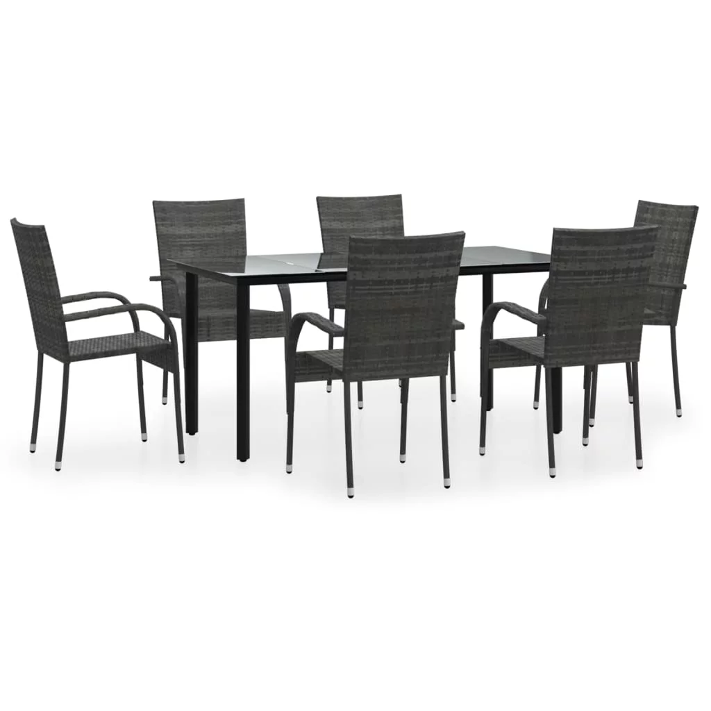 Irfora 7 Piece Patio Dining Set Gray Poly Rattan