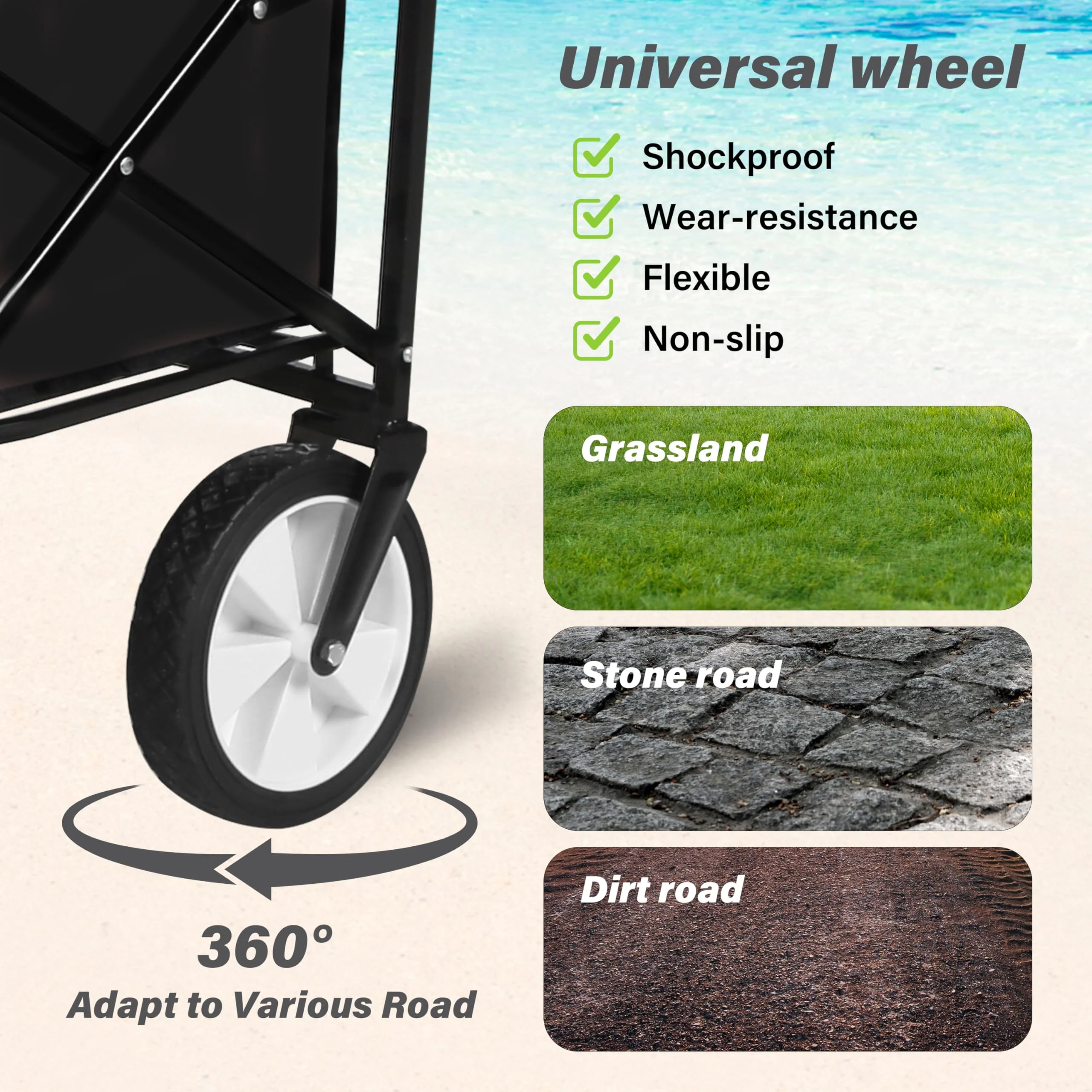 Folding Garden Cart PRO, Collapsible Handy Wagon with 360 Degree Swivel Wheels & Adjustable Handle,220lbs Weight Capacity,Black