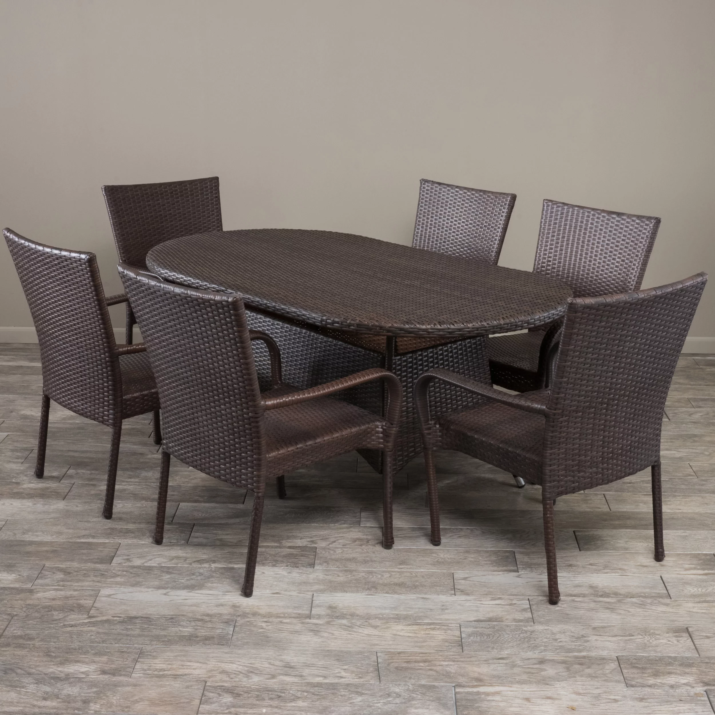 Slate Outdoor Wicker 7 Piece Dining Set, Multibrown