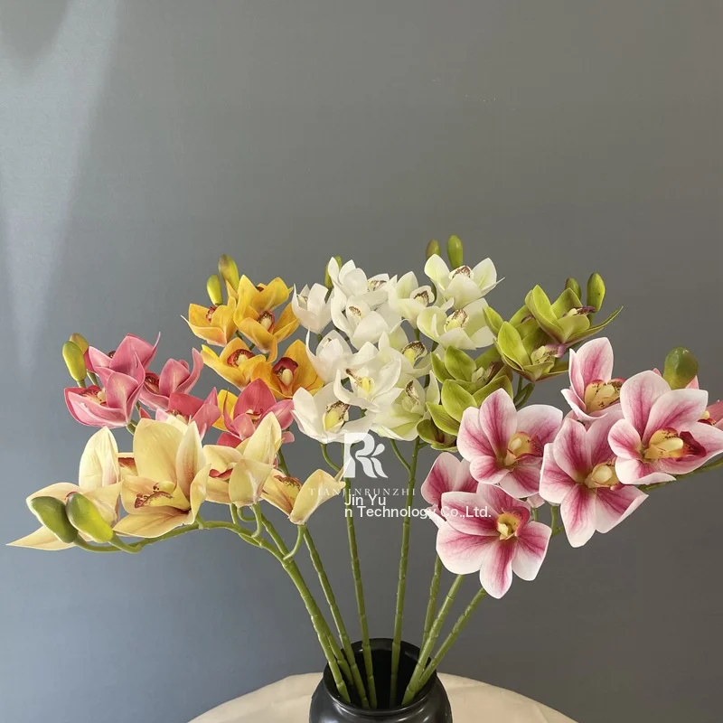 Simulation Cymbidium Orchid High-Grade 3D Hand Feeling Large Cymbidium Orchid Fake Flowers Three-Dimensional Film Orchid Wedding Flower Decoration Simulation Flowers
