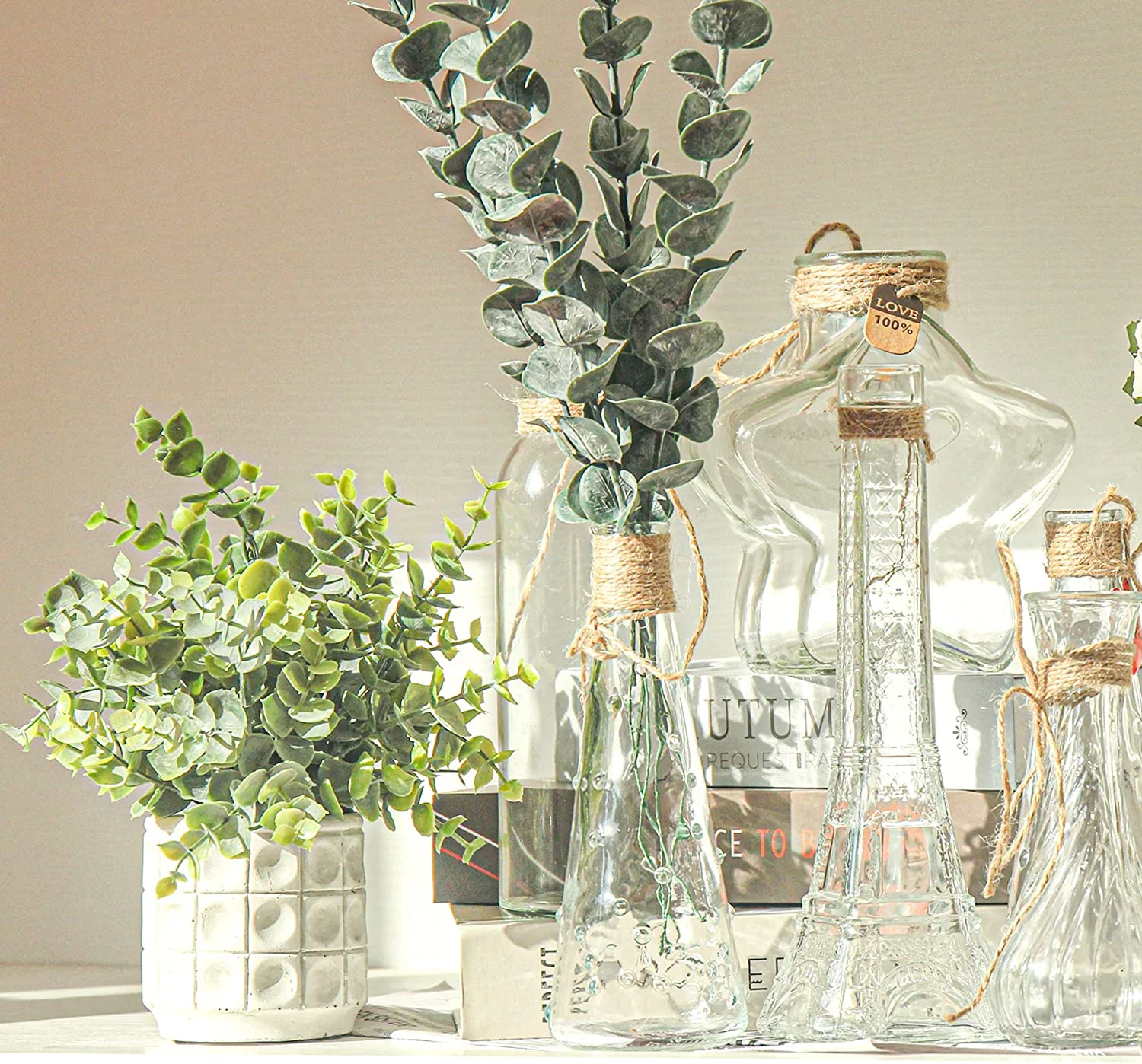 24pcs Eucalyptus Stems Artificial Flower Greenery for Wedding Bouquet Home Table Decor, Green