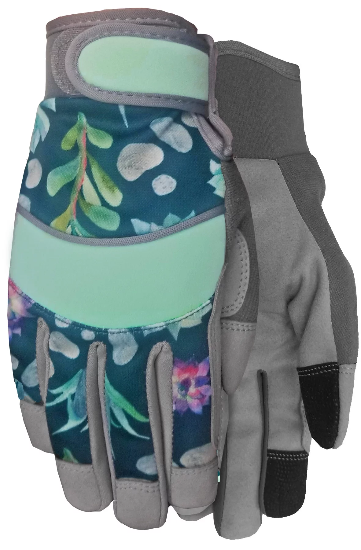 Expert Gardener Ladies Teal Succulent Print, Touchscreen compatible Medium Utility Glove