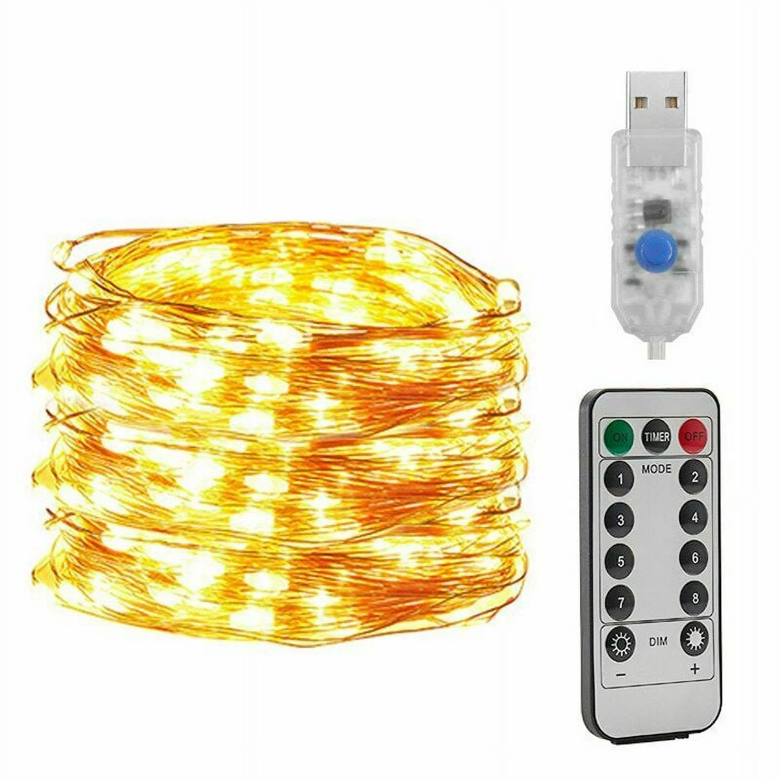 50LEDs 16ft Copper Wire String Lights USB Fairy Lights with Remote 8 Modes Lights Waterproof Christmas Tree Home Wedding Decor, Warm White