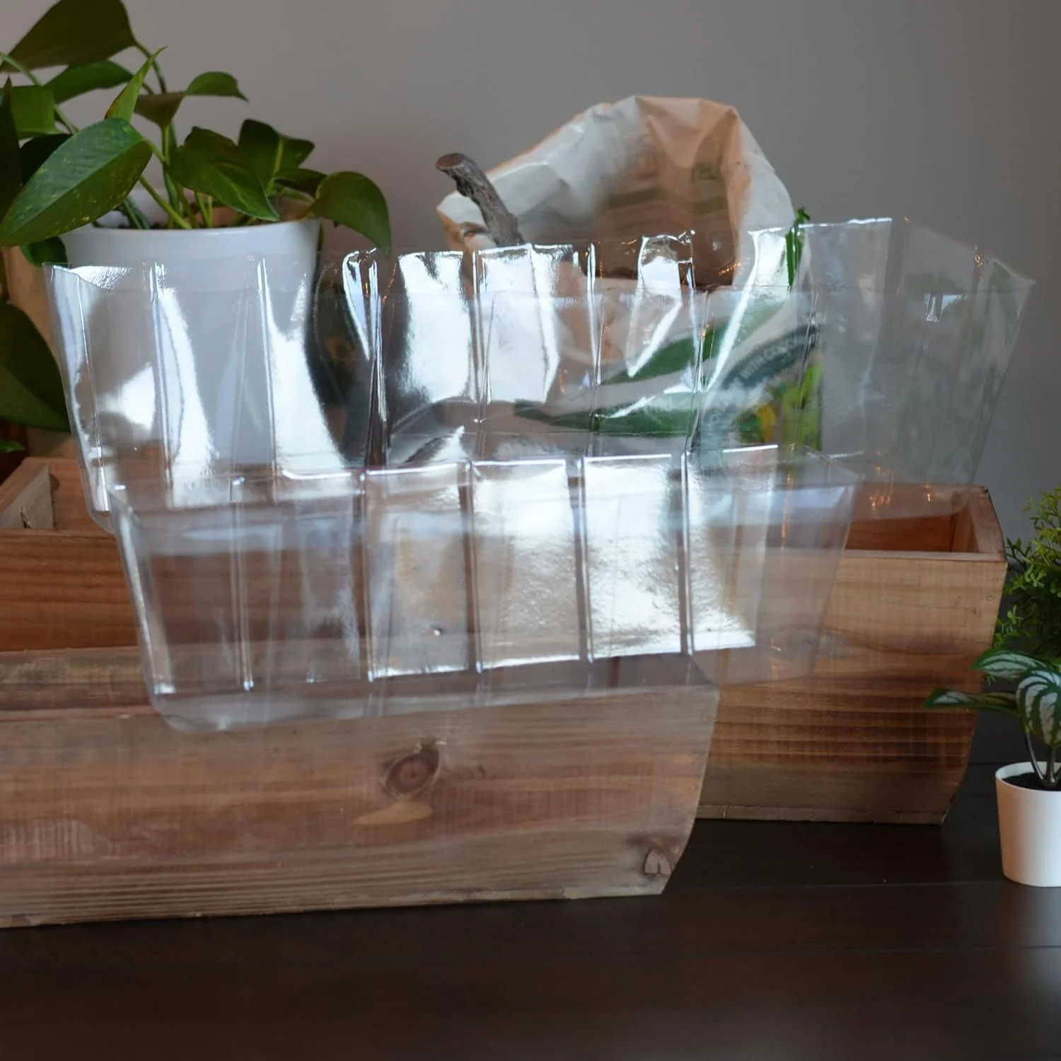 Balcony Box Planters, Set of 2, Rectangular, Plastic Lined, Fir Wood, 21.75 and 15.75 Inches, Nesting