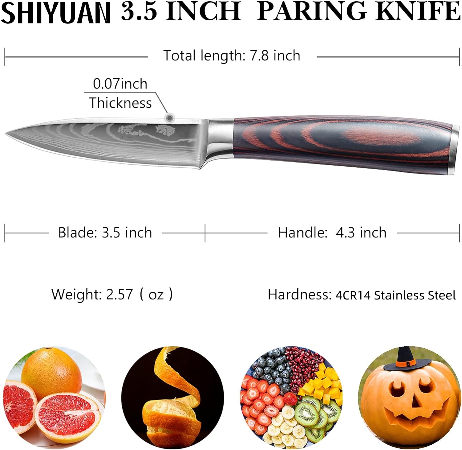 SHIYUAN Paring Knife 3.5 Inch, Small Kitchen Knife, High Carbon Stainless Steel Fruit Knife, Ultra Sharp Knife for Cutting and Peeling, Ergonomic Pakkawood Handle