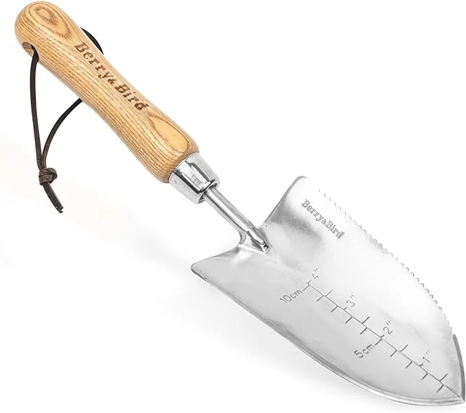 Garden Serrated Planting Trowel, Multifunctional Shovel with ash Wood and Stainless Steel Digging Trowel Transplanter