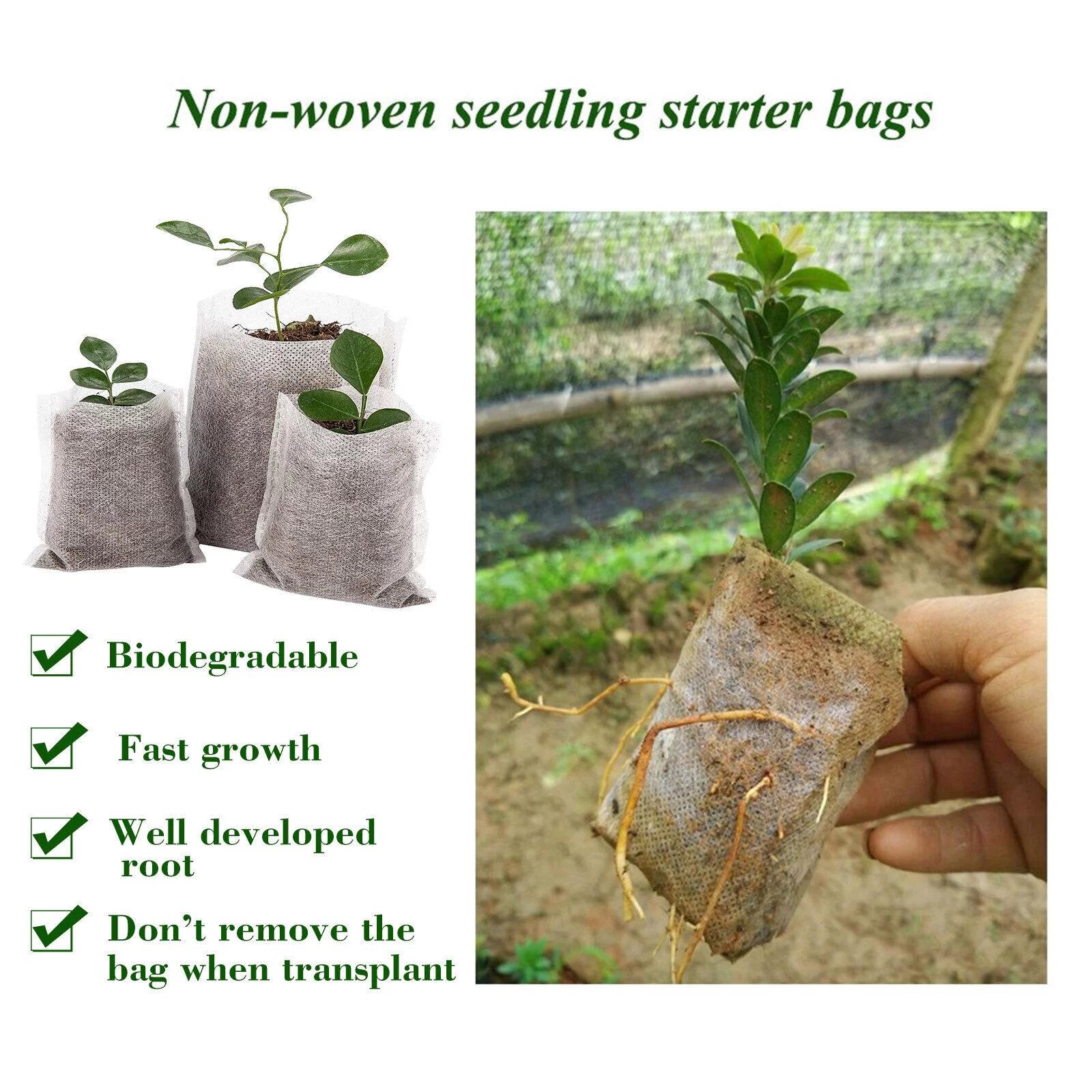 100/200PCS Biodegradable Non-Woven Nursery Bags Planting Grow Bags Seedling Pot