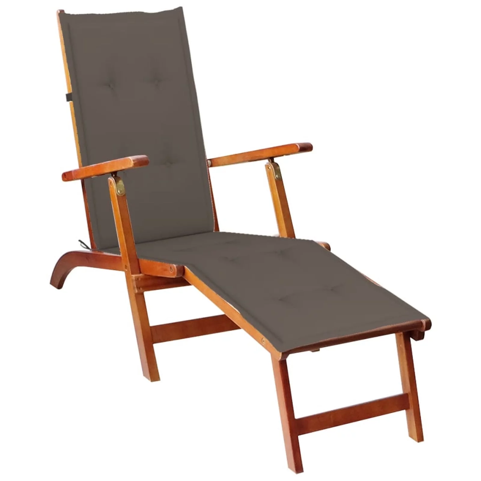 Andoer  Deck Chair with Footrest and Cushion Solid Acacia Wood