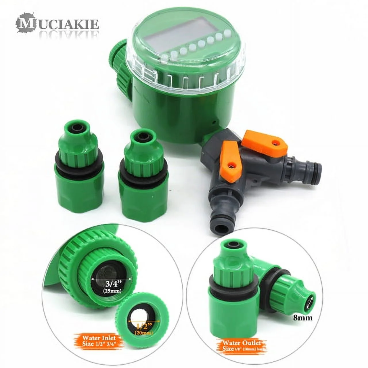 MUCIAKIE Garden Water Timer with 1/2/4-Way Hose Splitter Automatic Watering Irrigation Controller Adapter 4/7 8/11 16mm Hose