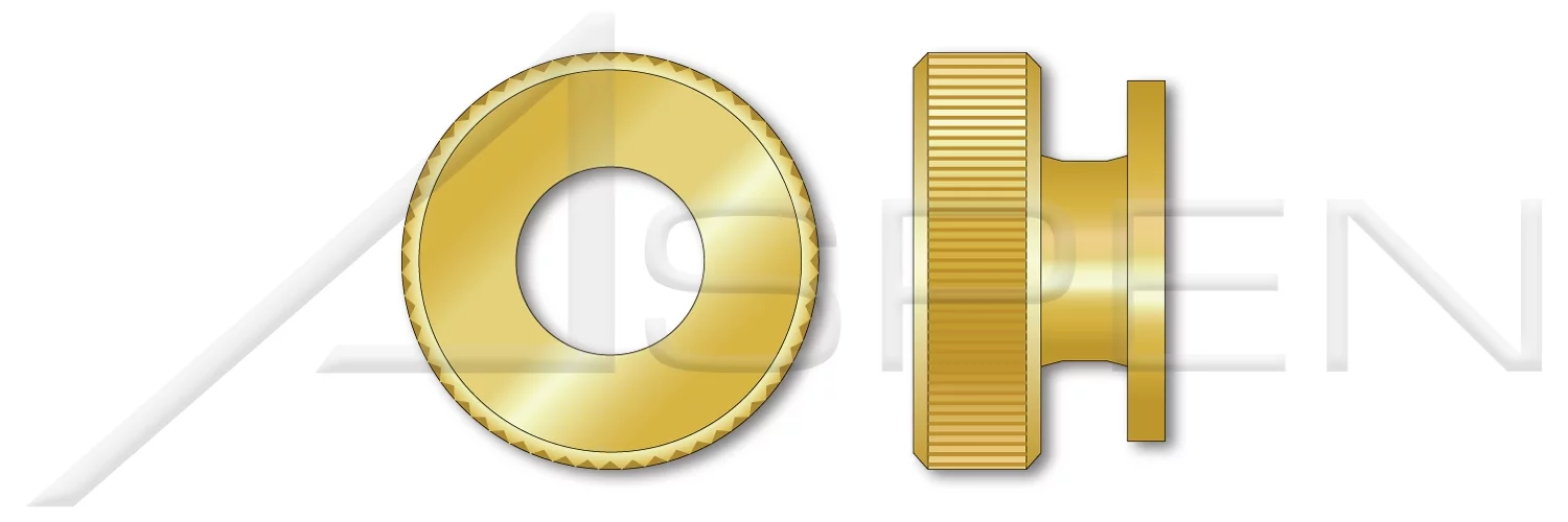 #10-24 Knurled Thumb Nuts with Shoulder, Solid Brass