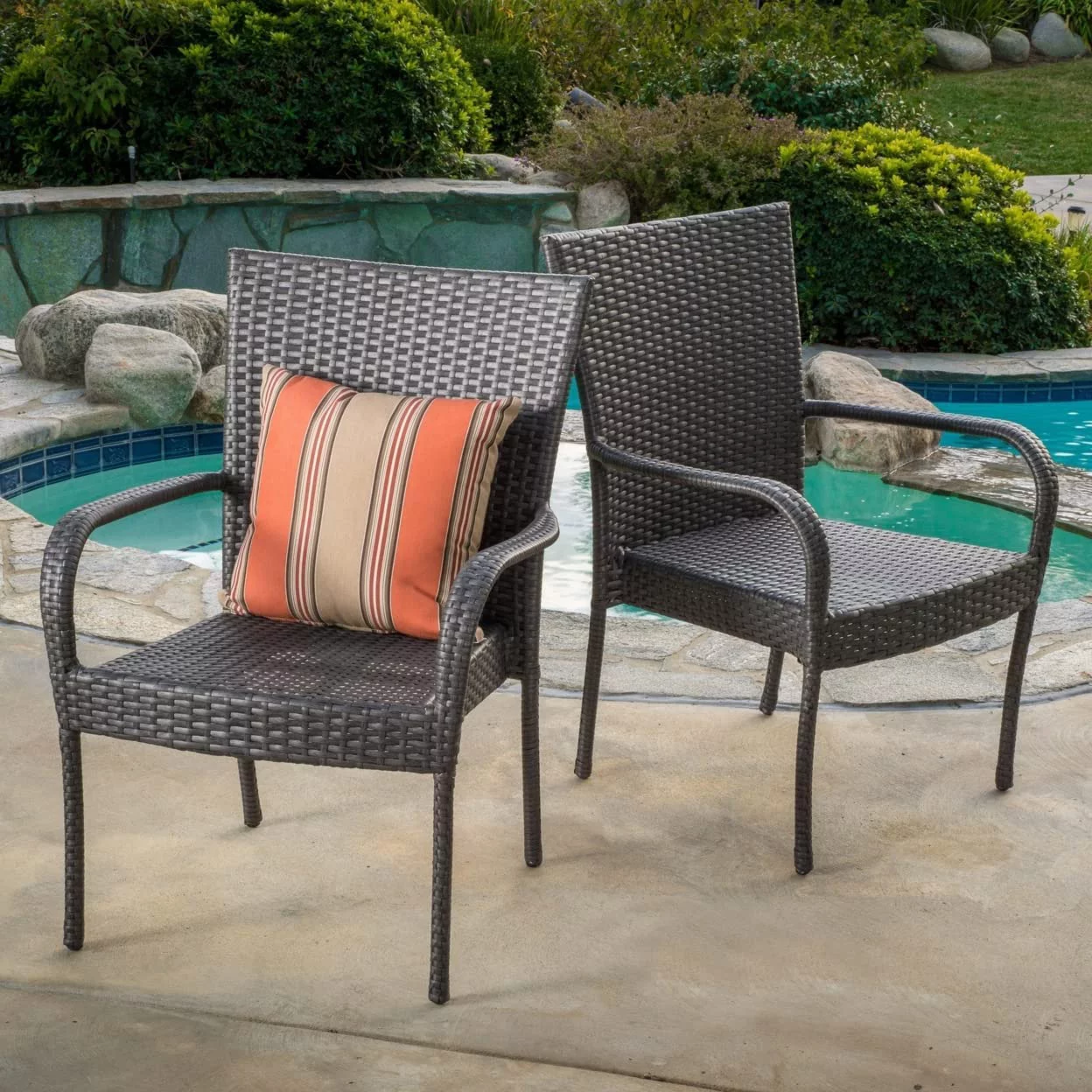 Of 2 Outdoor Grey Wicker Stackable Club Chairs