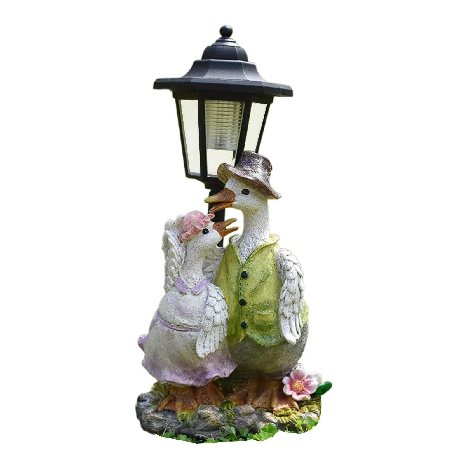 koolsoo Garden Statue Solar Post Lamp Lawn Ornament Weather Resistant Lovely Decoration Resin Sculpture for Outdoor Terrace Versatile Duck