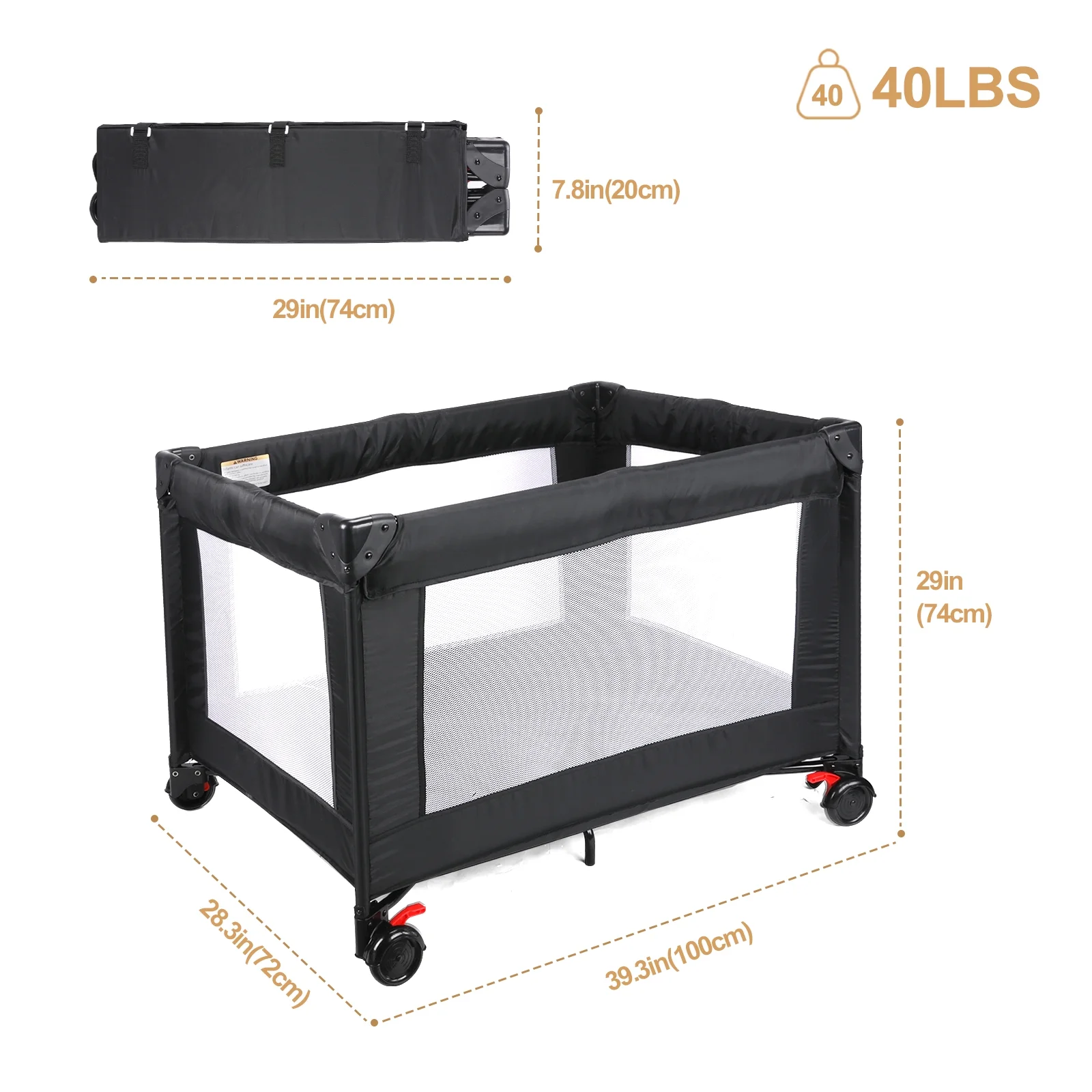 VIRZEN Baby Playpen | Foldable Baby Playbed for Indoor & Outdoor | Portable Play Yard With Carry Bag And Shoulder Strap, Black