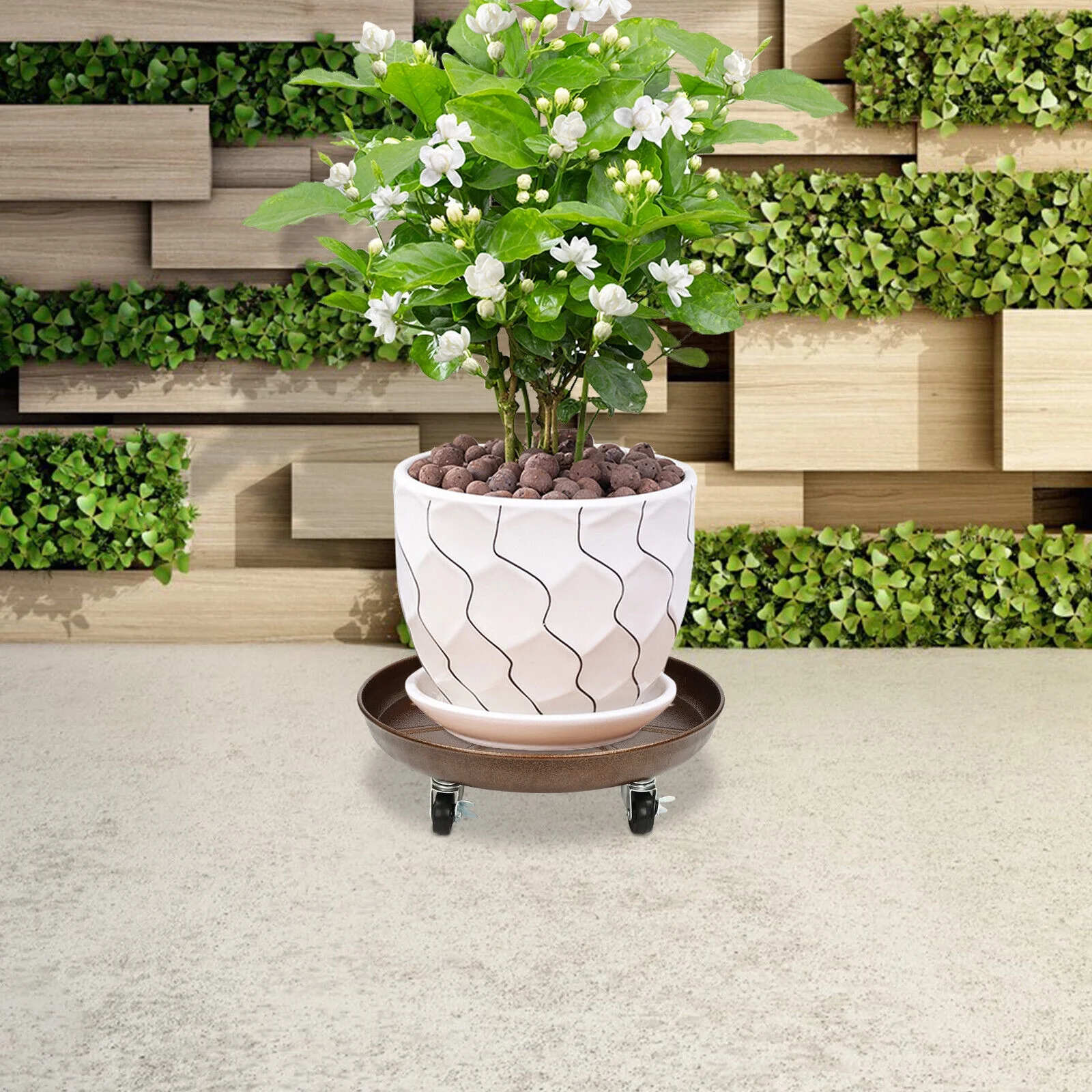 16*4.72in 3Pcs Flowerpot Trays W/ Universal Wheels 16IN Thickened Plant Pot Tray Rack 200-250kg/441-551lbs