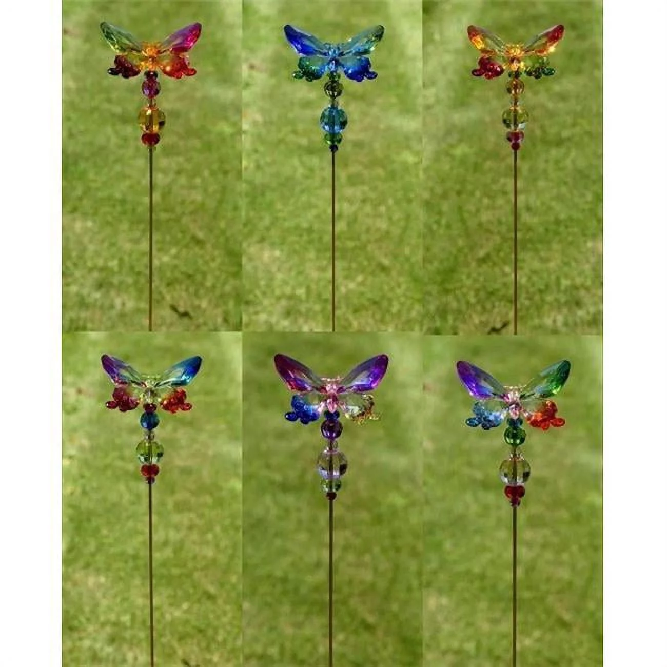 Zaer ZR203316 Five Tone Acrylic Butterfly Pot Stake, 6 Assorted Colors