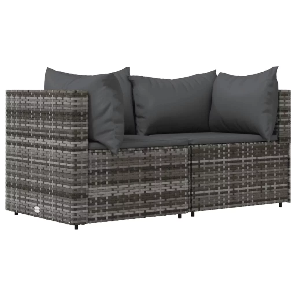 Andoer Patio Corner Sofas with Cushions 2 pcs Gray Poly Rattan