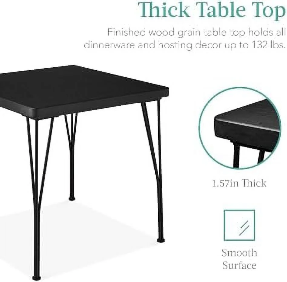 HBLUKDL 3-Piece Dining Set Modern Dining Table Set  Metal and Wood Square Dining Table for Kitchen  Dining Room  Dinette  Breakfast Nook w/ 2 Chairs - Black