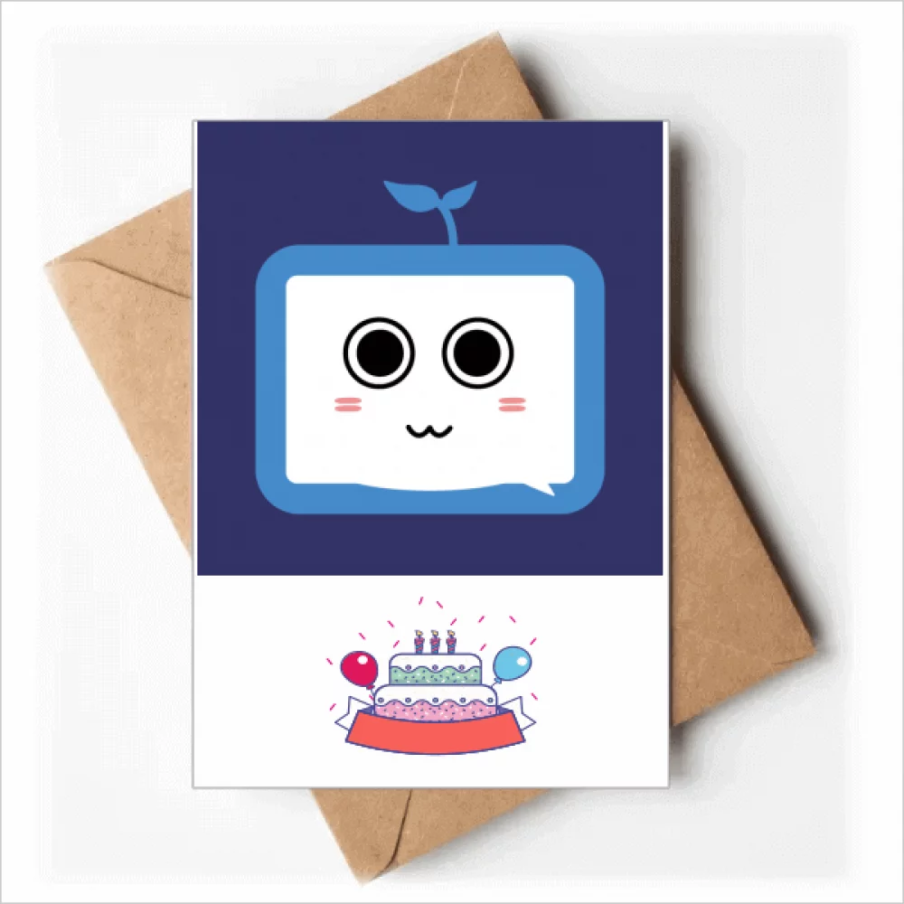 Saplings Cute Small TV Face Original Happy Birthday Greeting Cards Envelopes Blank