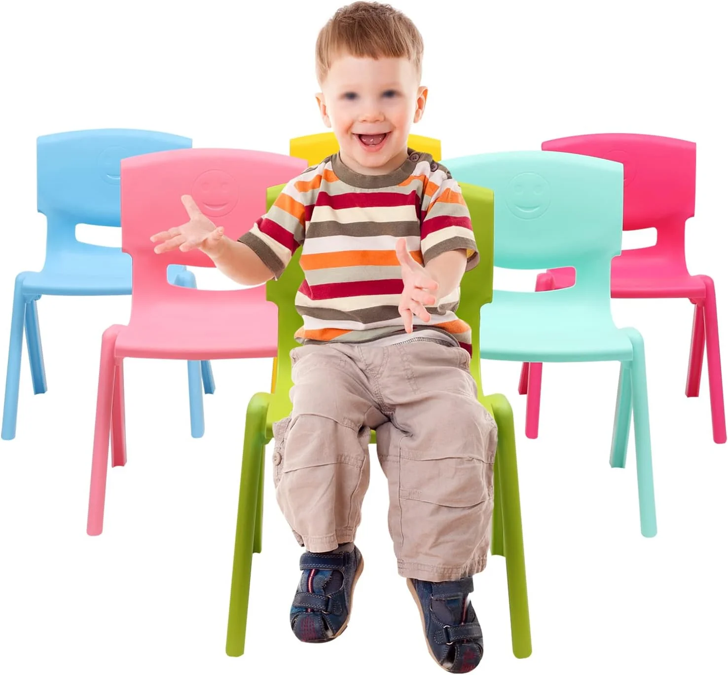 6PCS Colorful Stackable School Chairs 11inch Seat Height Plastic Classrooms Chairs Indoor Outdoor Kids Learning Chairs for Home, Preschool, Daycare Center