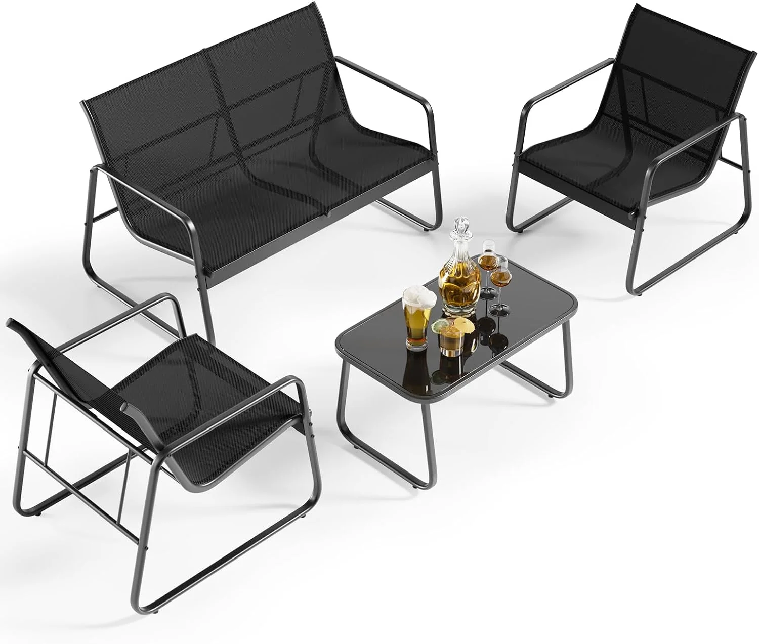 Gizoon Patio Furniture Set - Black, Loveseat Chairs, Bistro Table - Breathable - Rust-proof - Outdoor