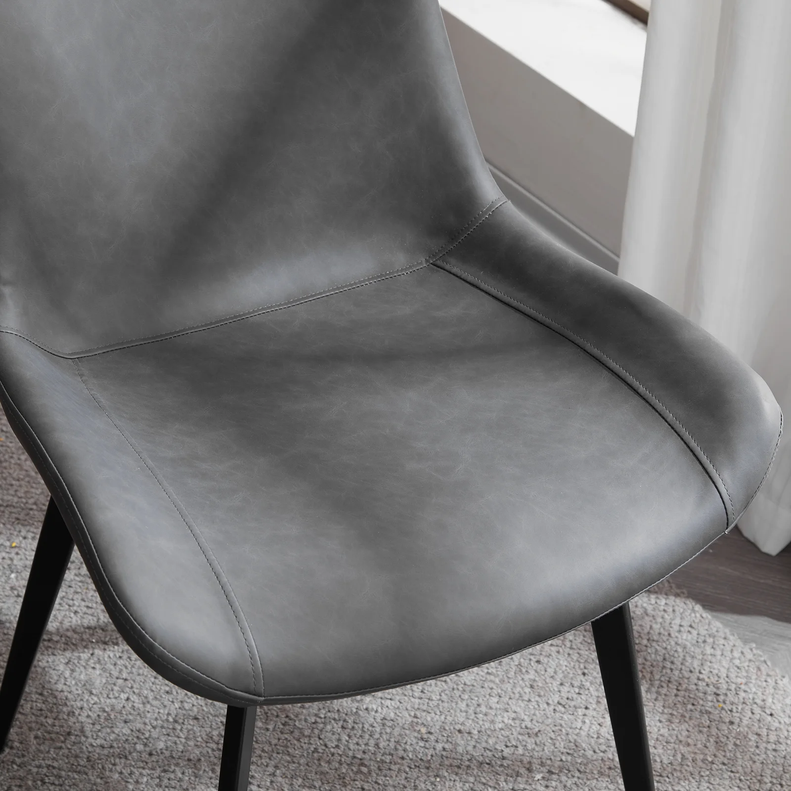 4pcs Disassembled PU Iron Pipe Curved Dining Chair Black