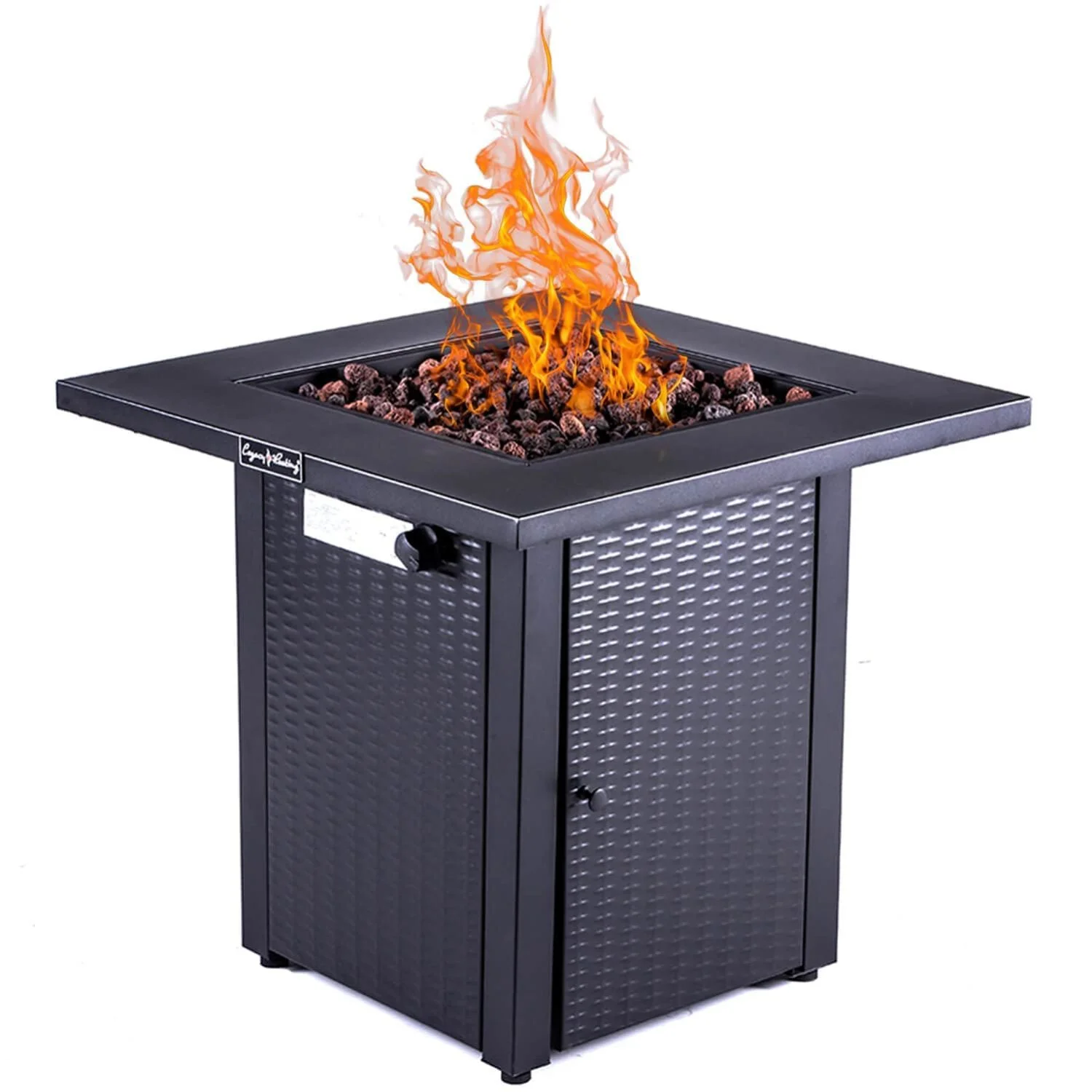 DremFaryoyo 28in Outdoor Propane Fire Pit   50 000BTU  Outside Gas Dinning Fire  with Lid  Rattan & Wicker-Look  Lava Stone  ETL Certification  with Adjustable Flame Apply to Garden Patio
