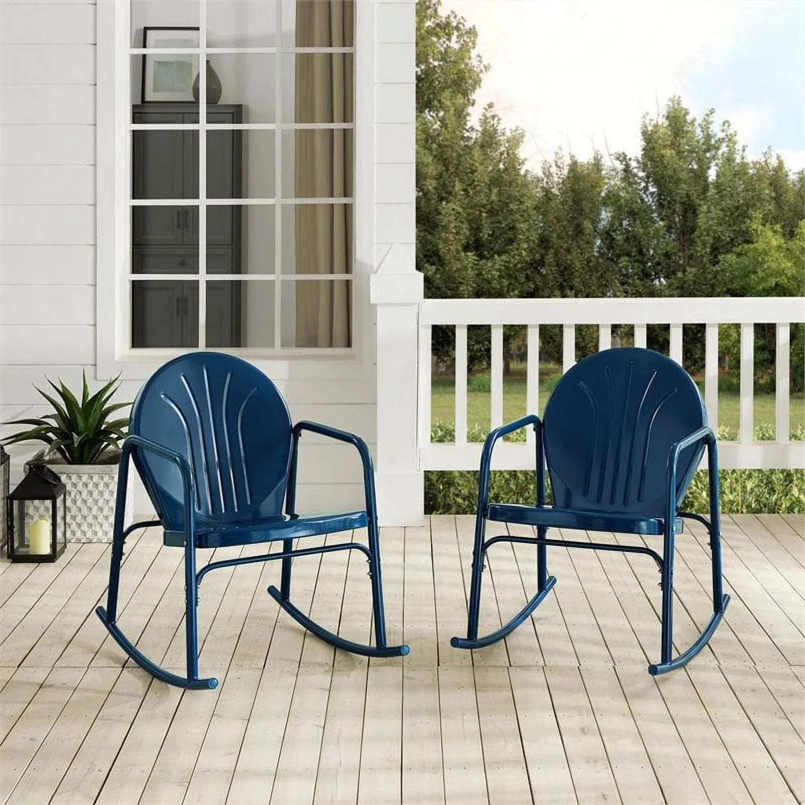 Afuera Living Steel Metal Rocking Chair in Navy Gloss (Set of 2)
