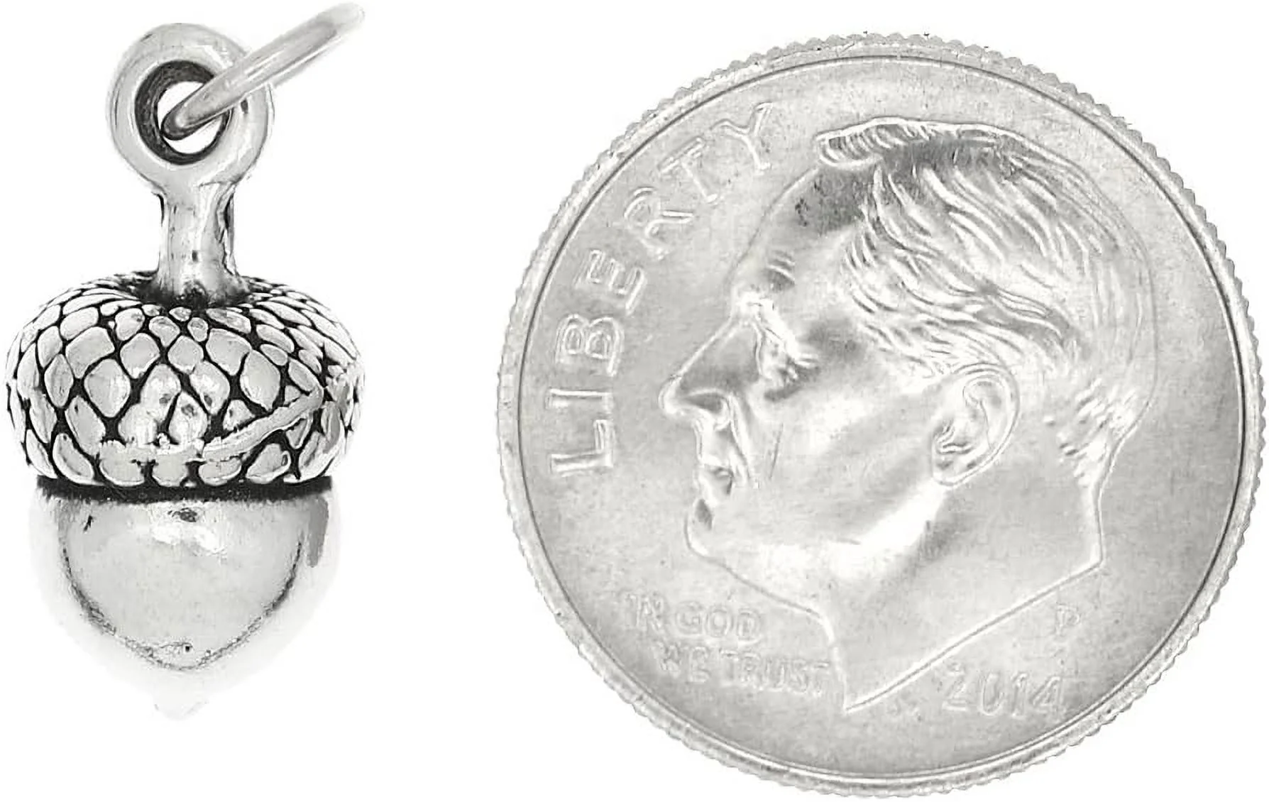 Sterling Silver Oxidized Three Dimensional Oak Tree Acorn Charm