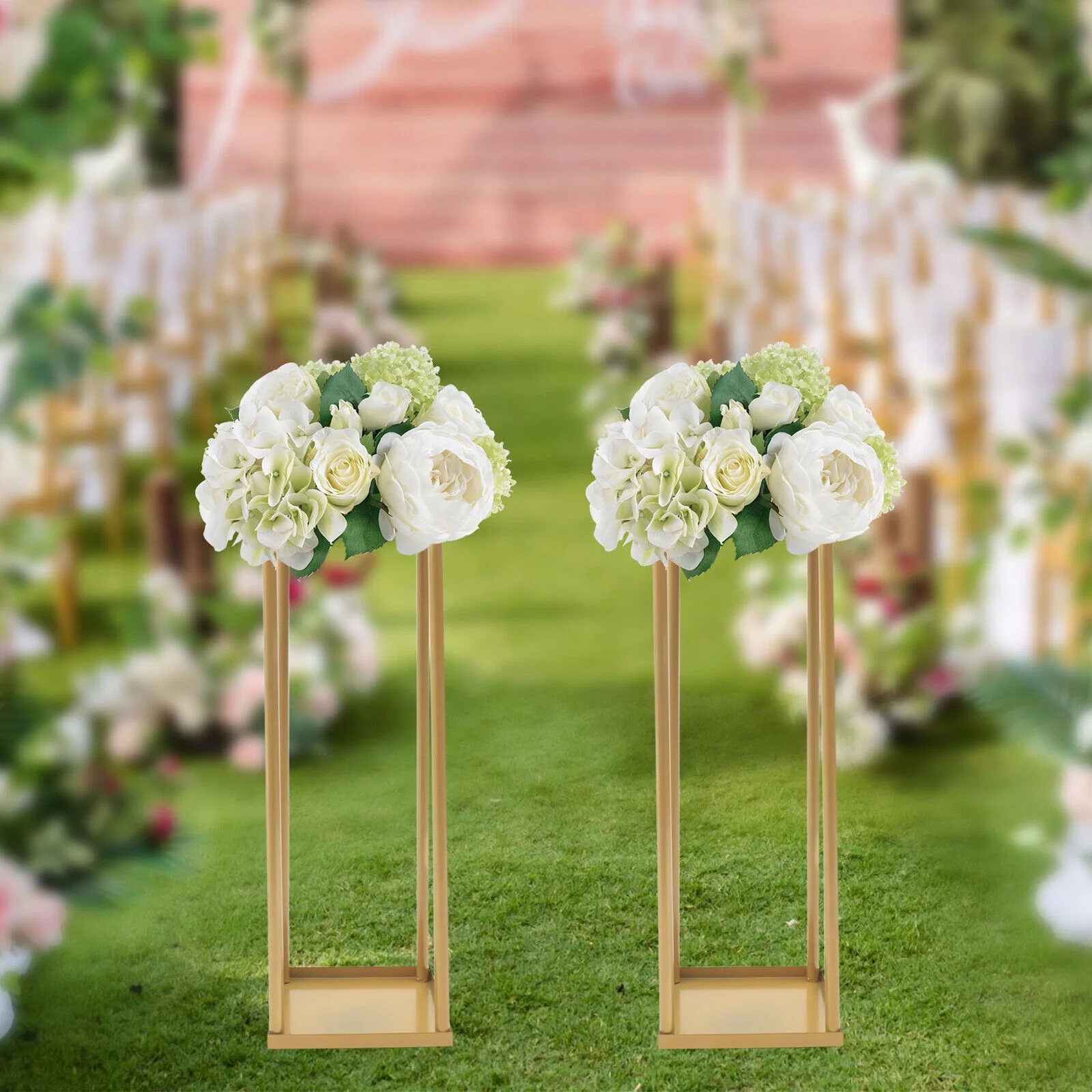 2Pcs Wedding Flower Pot Plant Stand Rack Display Shelf Decorative Holder Gold Floor Stand