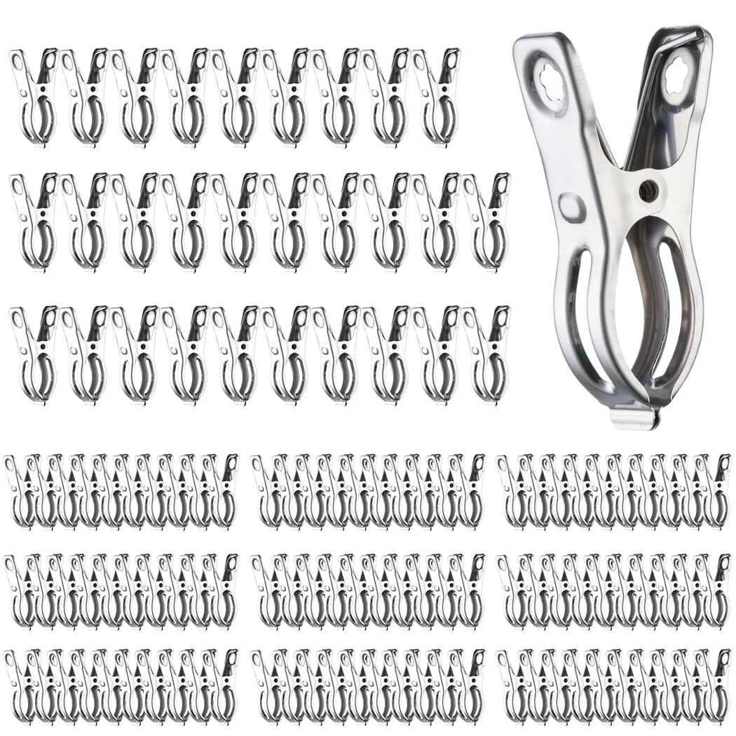 Greenhouse Supplies with Heavy-Duty Grip: 120 Pack Stainless Steel Garden Clips, 1.2 Inch Wide Opening Clamps for Shade Cloth and Netting, Sturdy Plant Cover Support