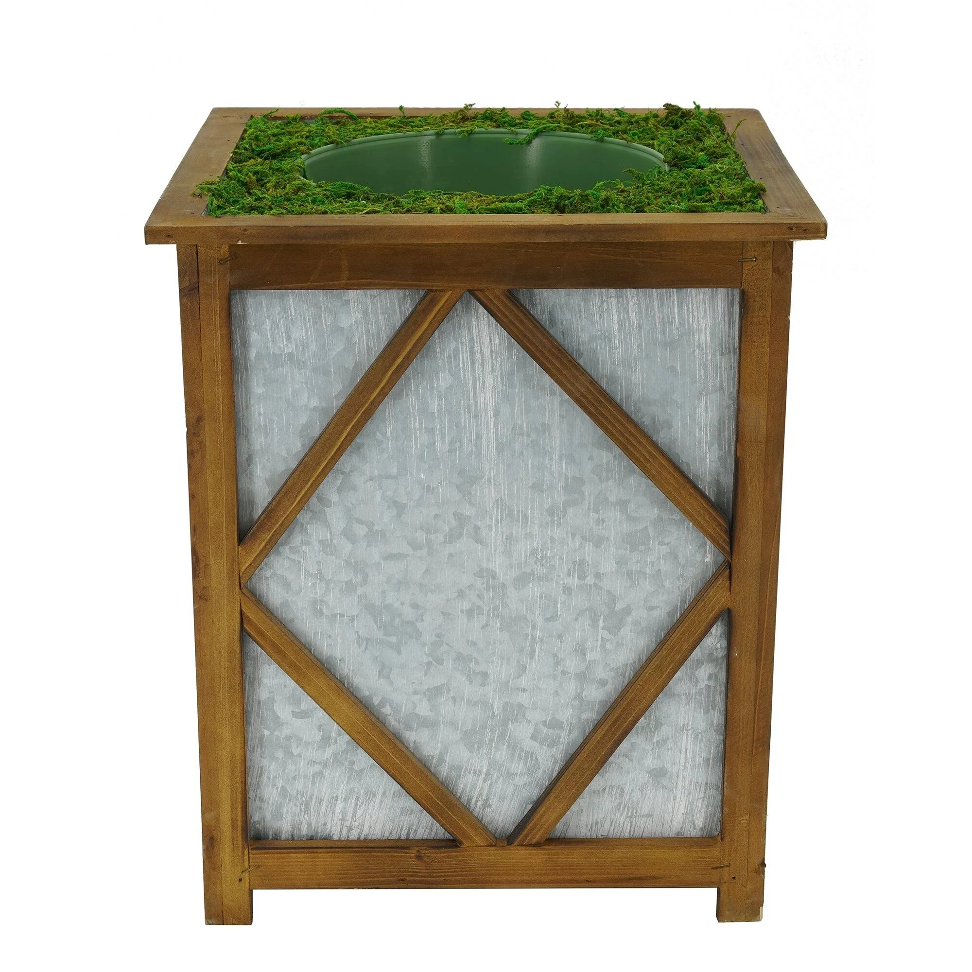 Large Stout Diamond Wood/Metal Planter Pot-in-a-Pot Brown