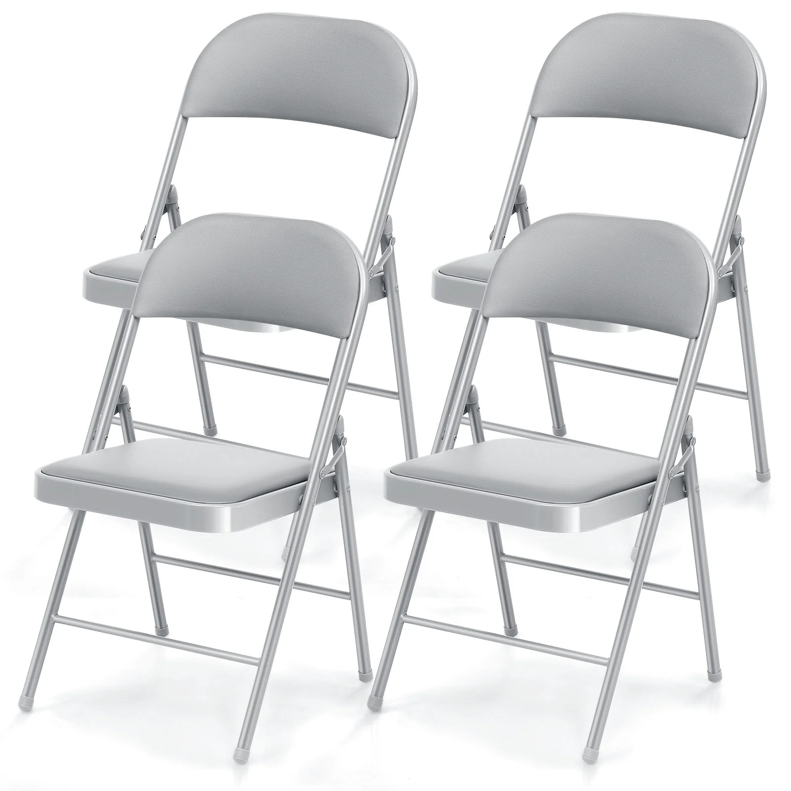 HONGGE Folding Chairs with Padded Seats, Metal Frame with Vinyl Seat & Back, Capacity 350 lbs, Gray, Set of 4
