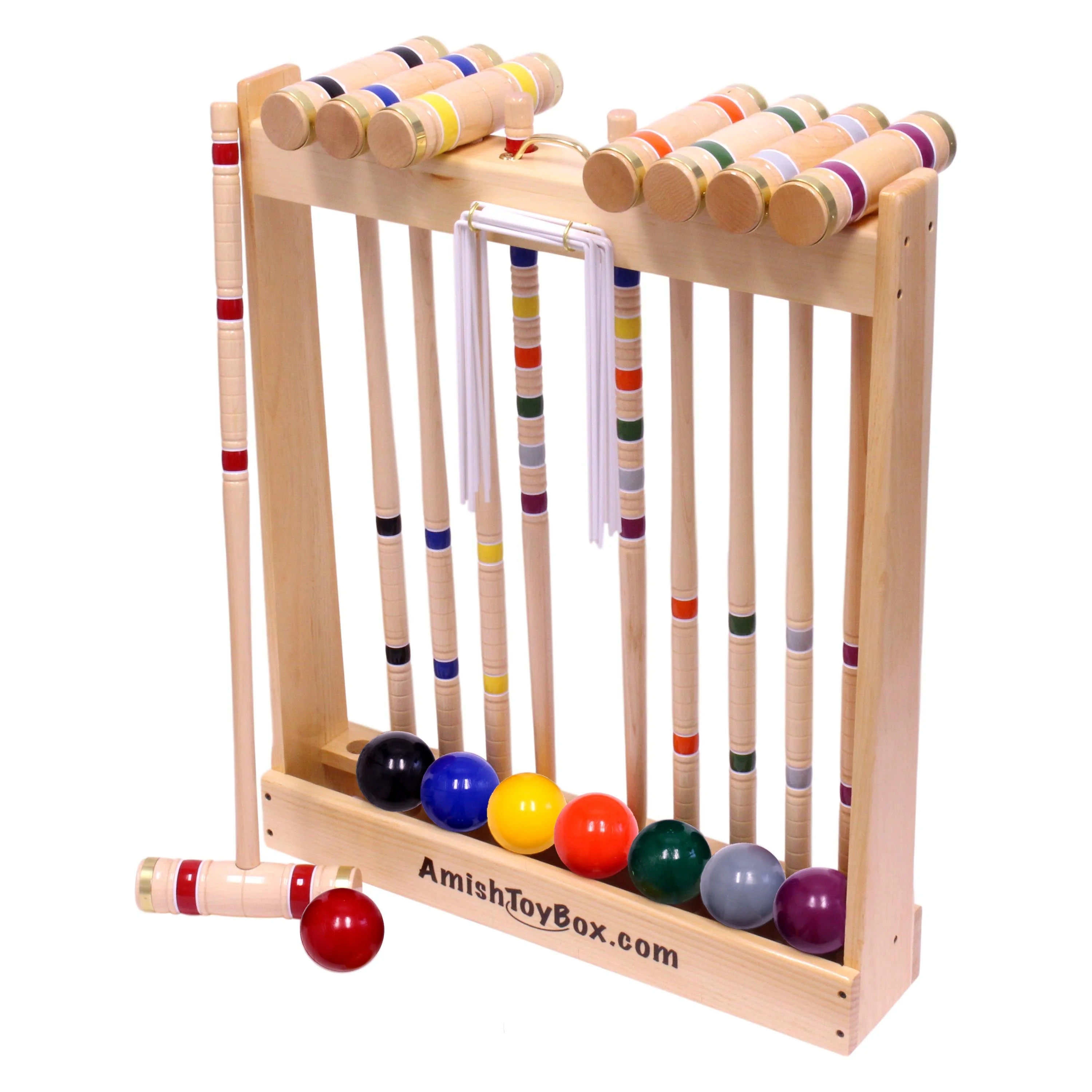 AmishToyBox.com Deluxe Croquet Game Set - 8 Player - with Wooden Stand Eight 28