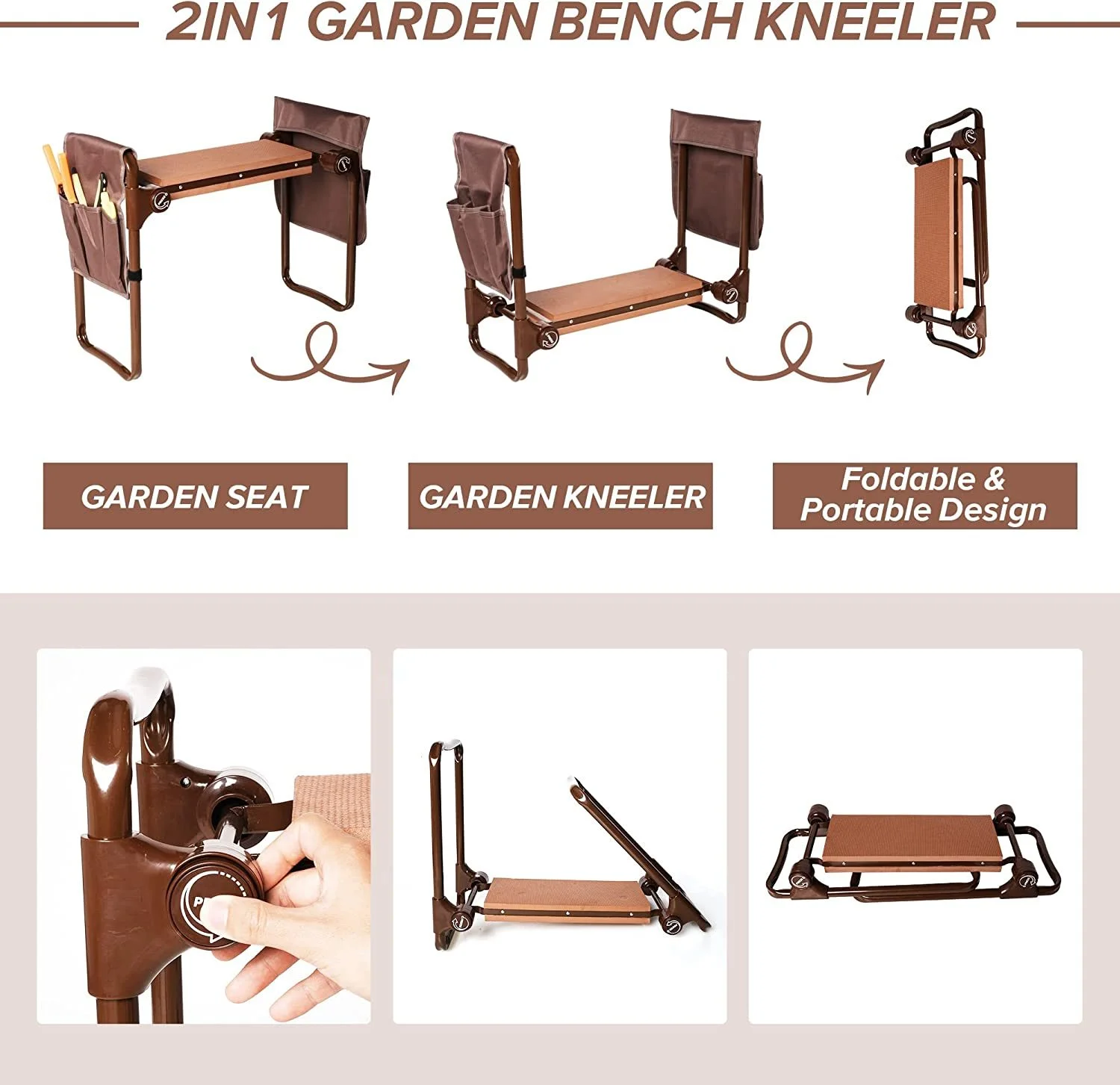 Garden Kneeler and Seat Bench - Wide Brown - Comfort and Convenience