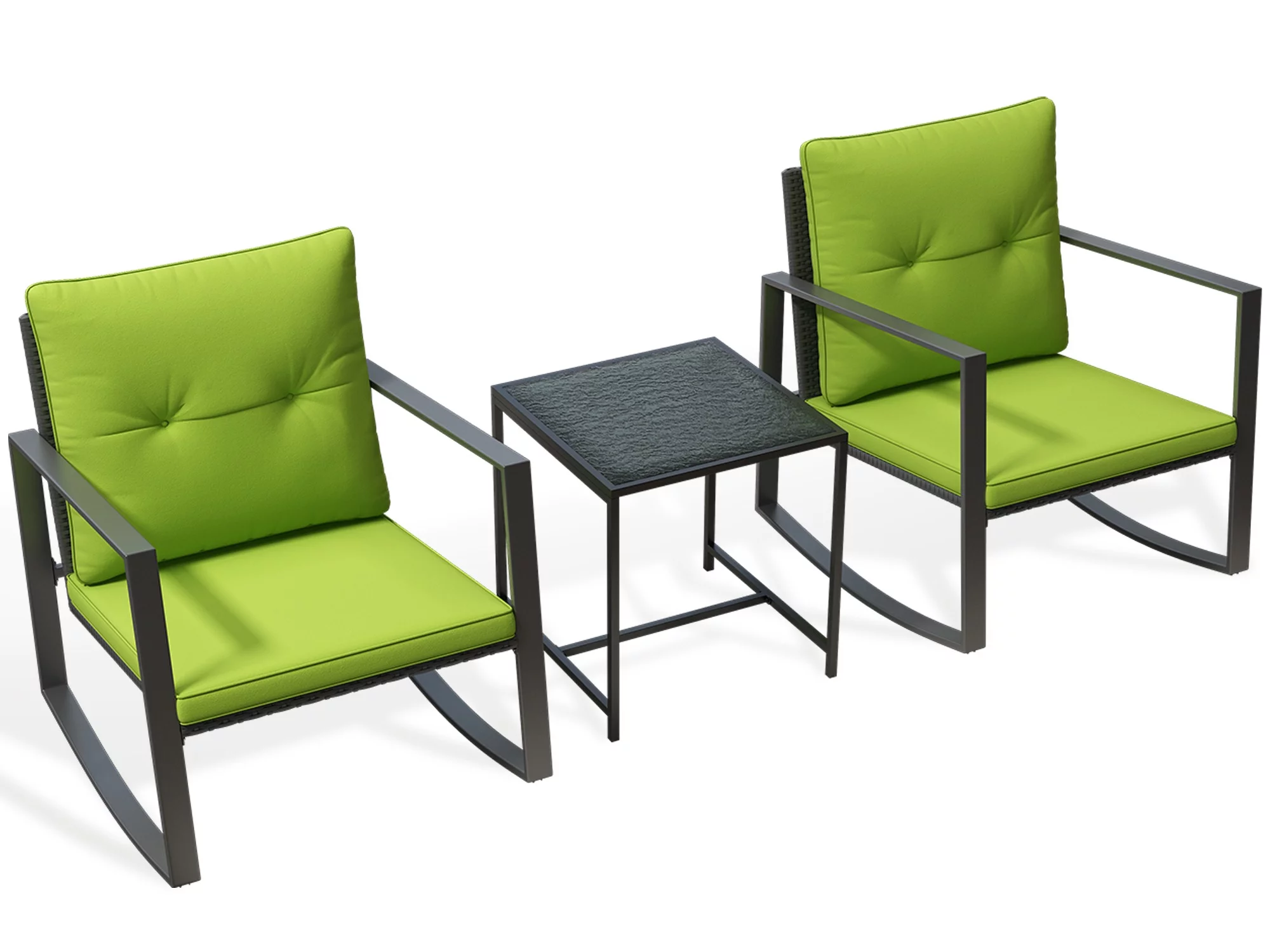 Atlas 3-Piece Outdoor Sturdy Furniture Set -2 Chairs With Solid Glass Coffee Table - Green